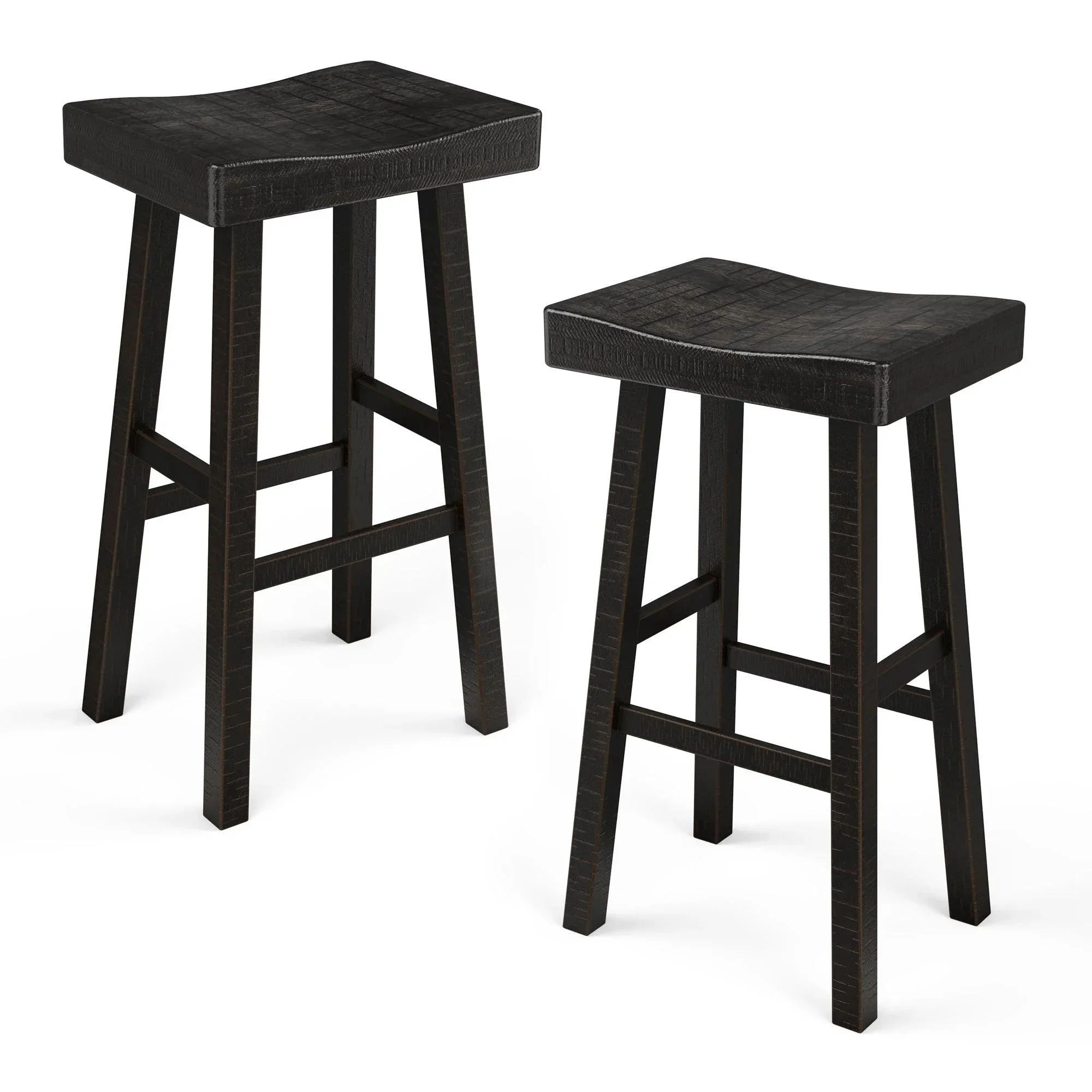 Parrot Uncle Set of 2 Farmhouse Solid Wood Bar Stools - Backless Saddle Seat Counter Height Chairs for Kitchen Island, Breakfast Nook & Home Office - Image 21