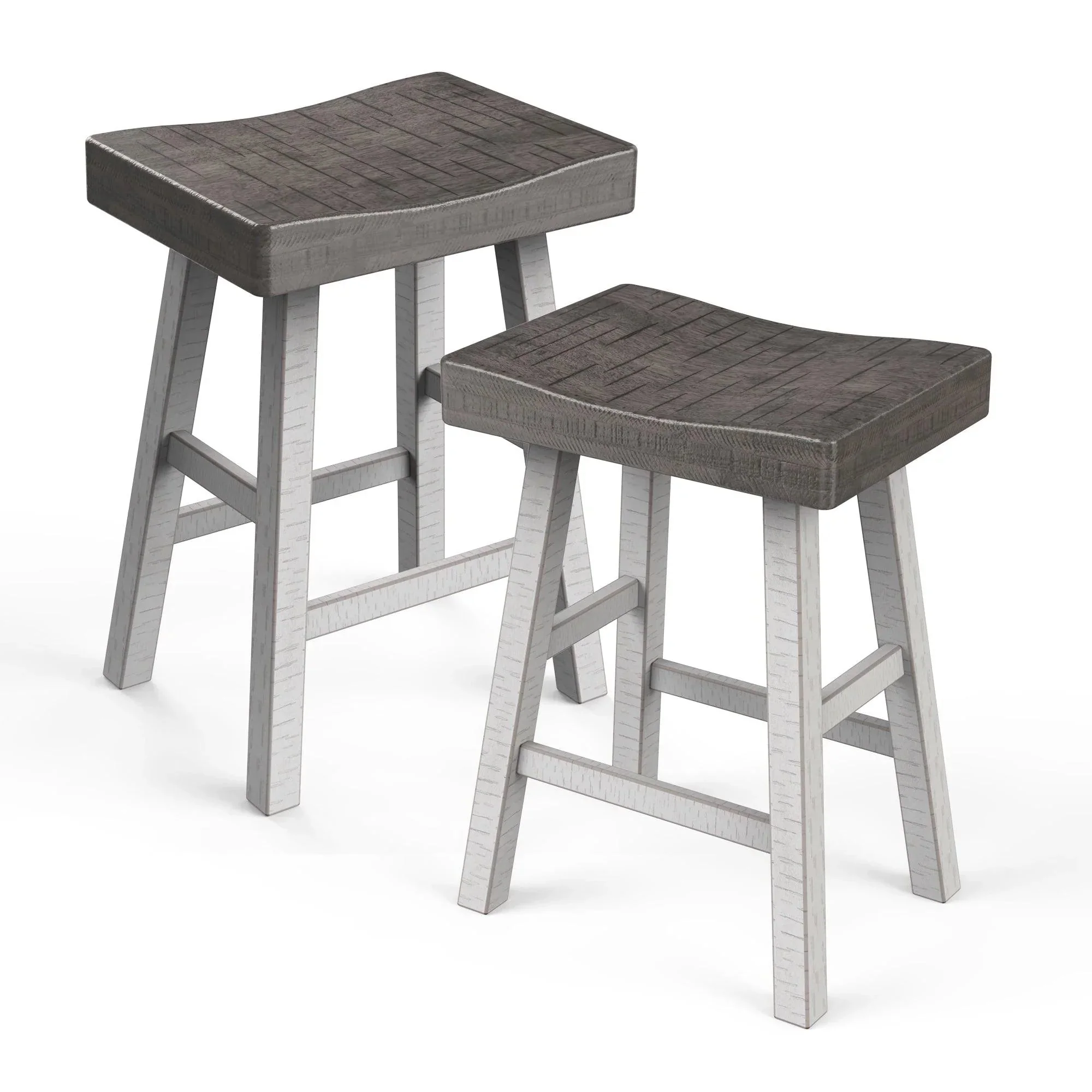 Parrot Uncle Set of 2 Farmhouse Solid Wood Bar Stools - Backless Saddle Seat Counter Height Chairs for Kitchen Island, Breakfast Nook & Home Office - Image 23