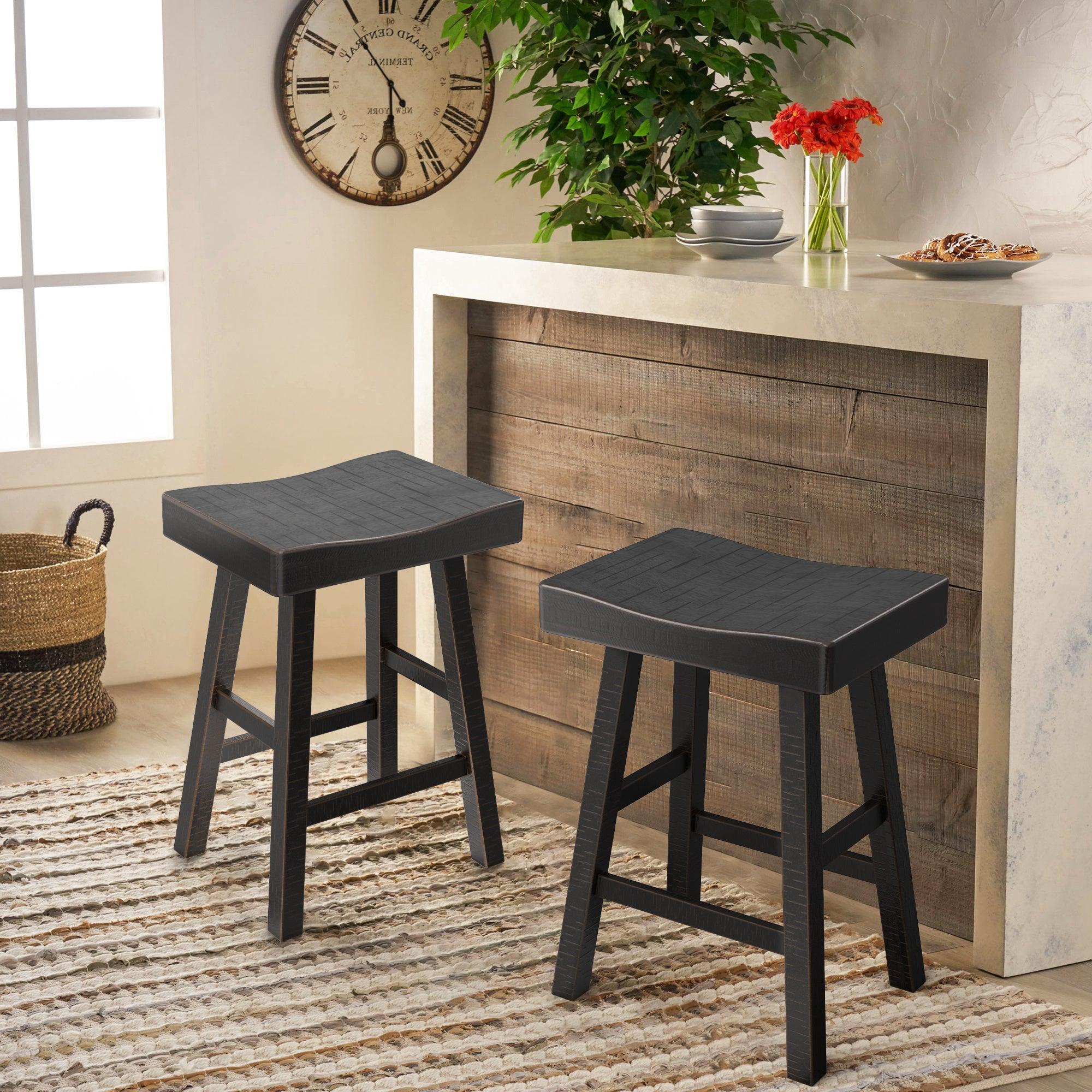 Parrot Uncle Set of 2 Farmhouse Solid Wood Bar Stools - Backless Saddle Seat Counter Height Chairs for Kitchen Island, Breakfast Nook & Home Office - Image 28