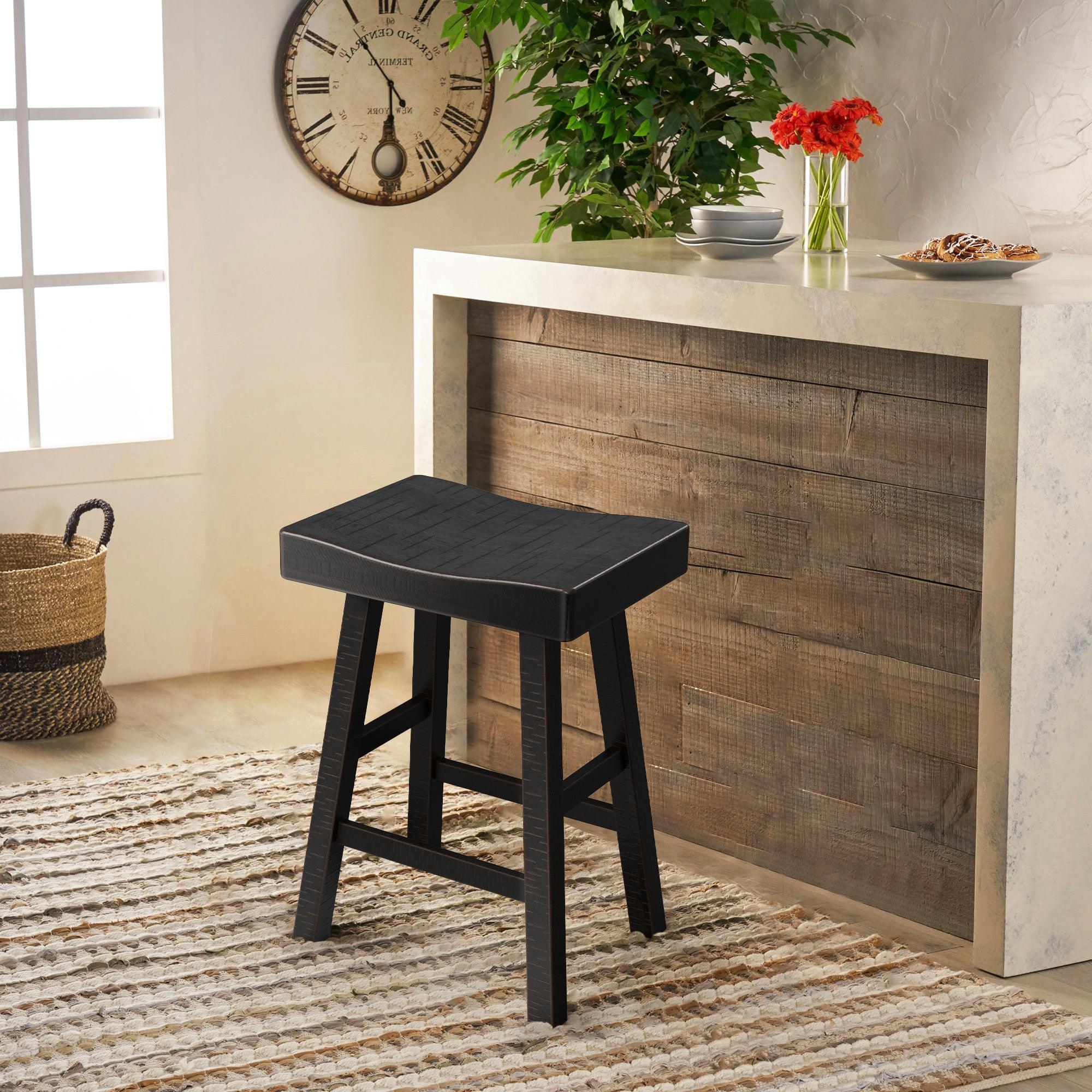 Parrot Uncle Set of 2 Farmhouse Solid Wood Bar Stools - Backless Saddle Seat Counter Height Chairs for Kitchen Island, Breakfast Nook & Home Office - Image 29