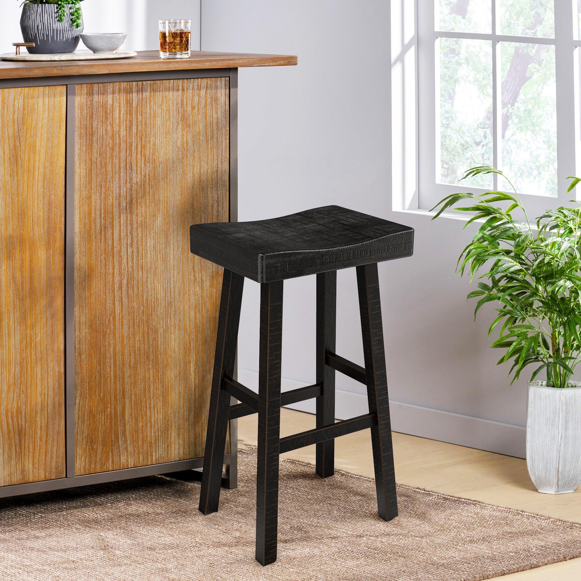 Parrot Uncle Set of 2 Farmhouse Solid Wood Bar Stools - Backless Saddle Seat Counter Height Chairs for Kitchen Island, Breakfast Nook & Home Office - Image 30