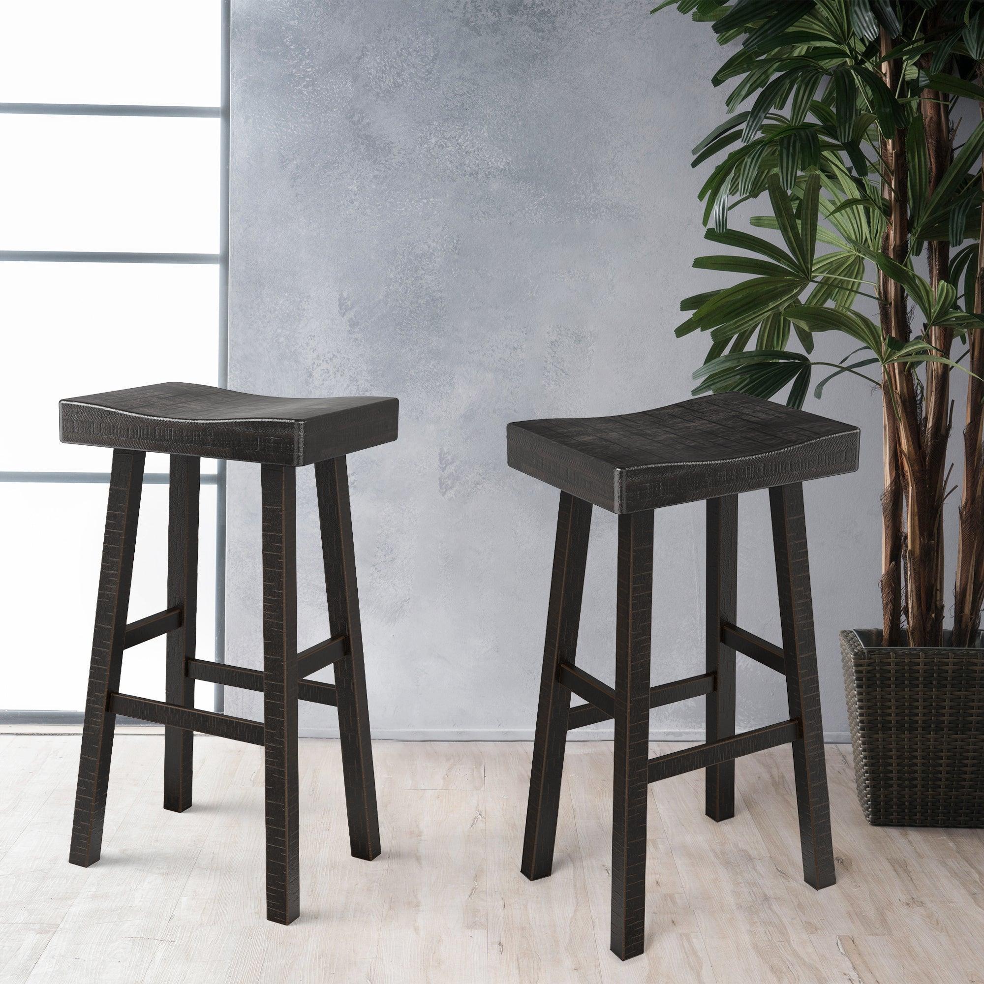Parrot Uncle Set of 2 Farmhouse Solid Wood Bar Stools - Backless Saddle Seat Counter Height Chairs for Kitchen Island, Breakfast Nook & Home Office - Image 31