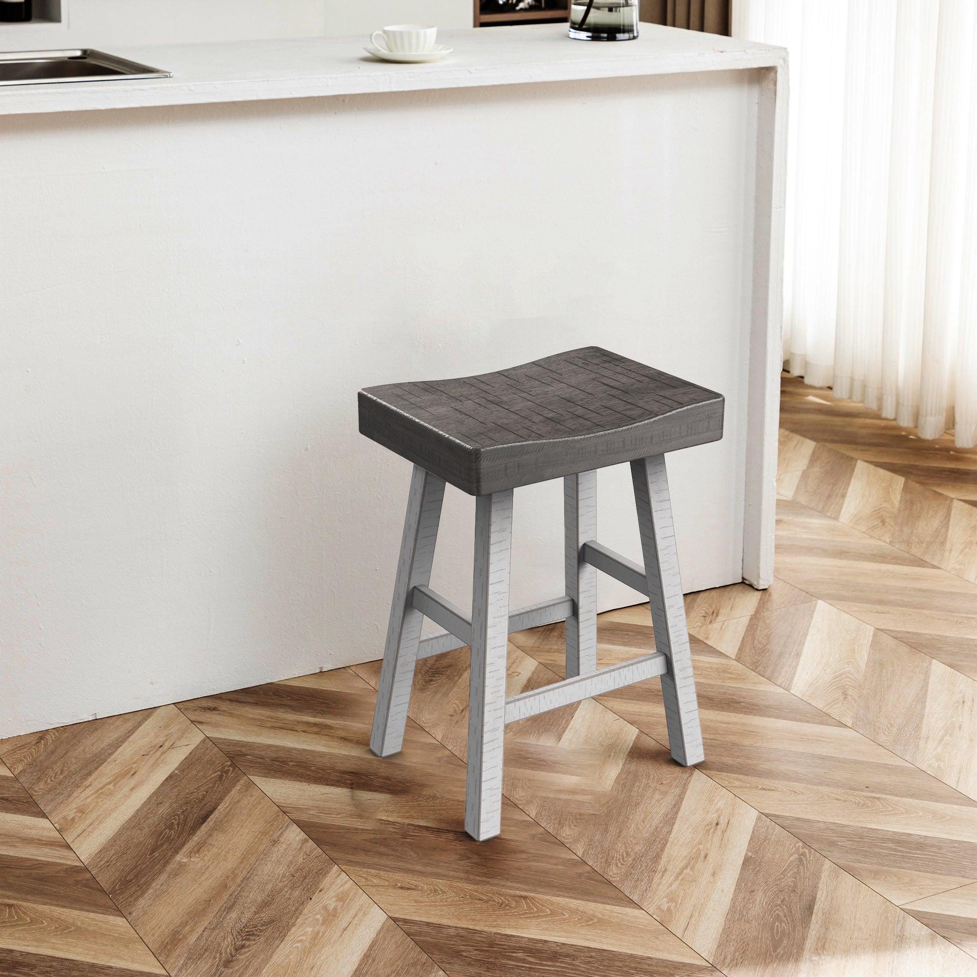 Parrot Uncle Set of 2 Farmhouse Solid Wood Bar Stools - Backless Saddle Seat Counter Height Chairs for Kitchen Island, Breakfast Nook & Home Office - Image 32