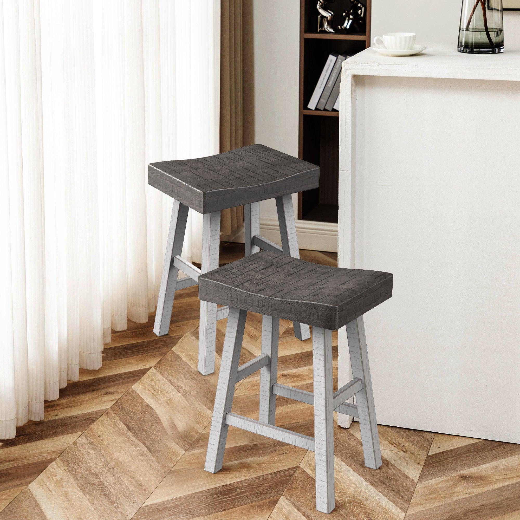 Parrot Uncle Set of 2 Farmhouse Solid Wood Bar Stools - Backless Saddle Seat Counter Height Chairs for Kitchen Island, Breakfast Nook & Home Office - Image 33