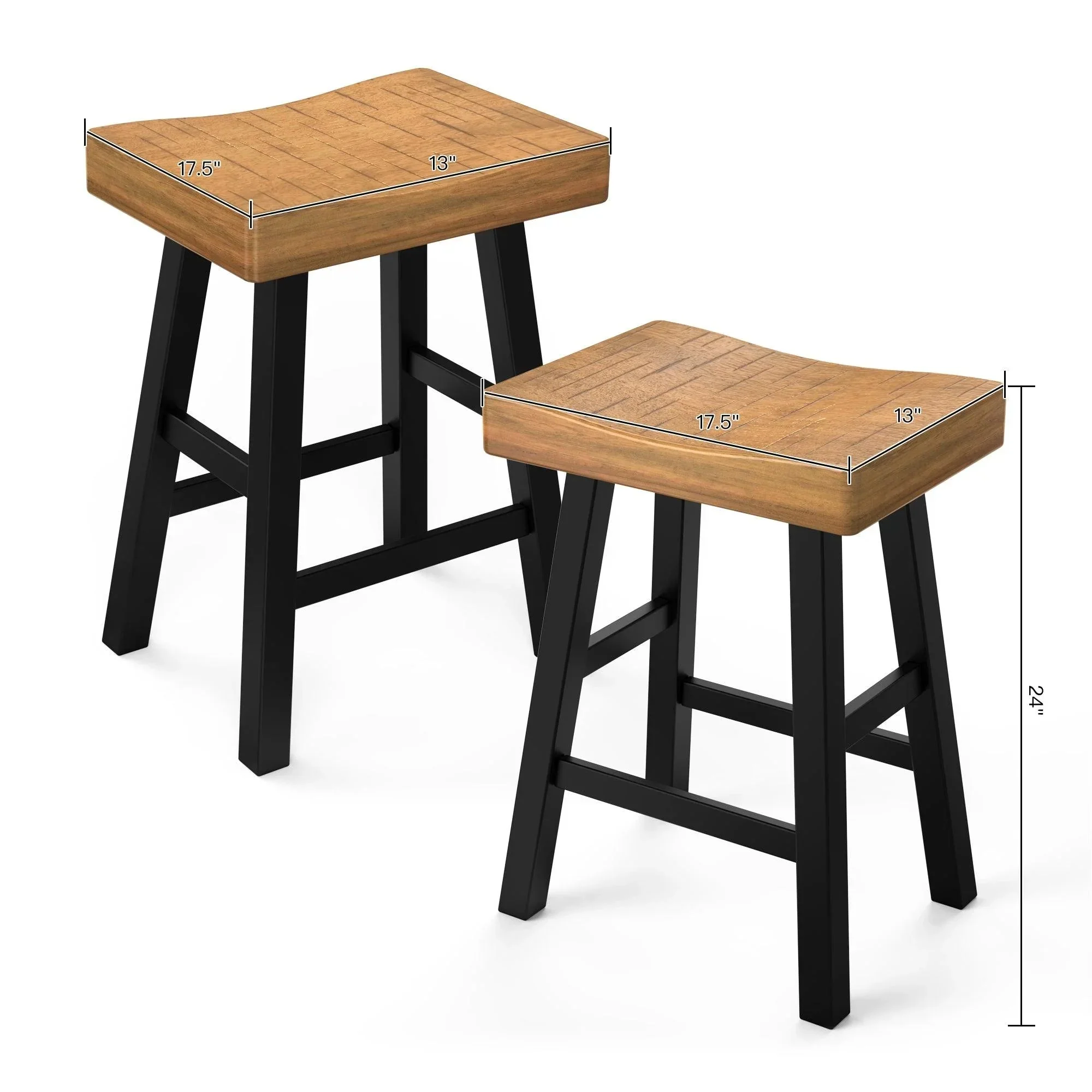 Parrot Uncle Set of 2 Farmhouse Solid Wood Bar Stools - Backless Saddle Seat Counter Height Chairs for Kitchen Island, Breakfast Nook & Home Office - Image 34