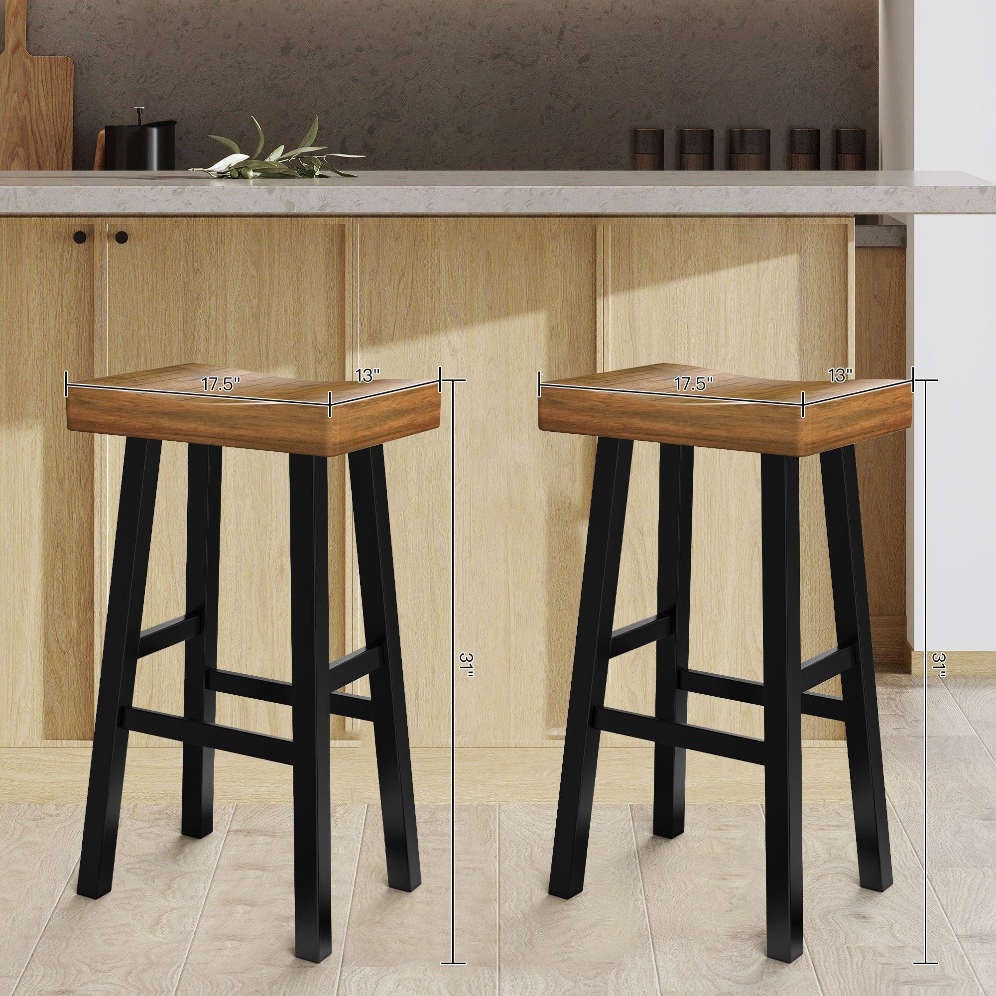 Parrot Uncle Set of 2 Farmhouse Solid Wood Bar Stools - Backless Saddle Seat Counter Height Chairs for Kitchen Island, Breakfast Nook & Home Office - Image 36