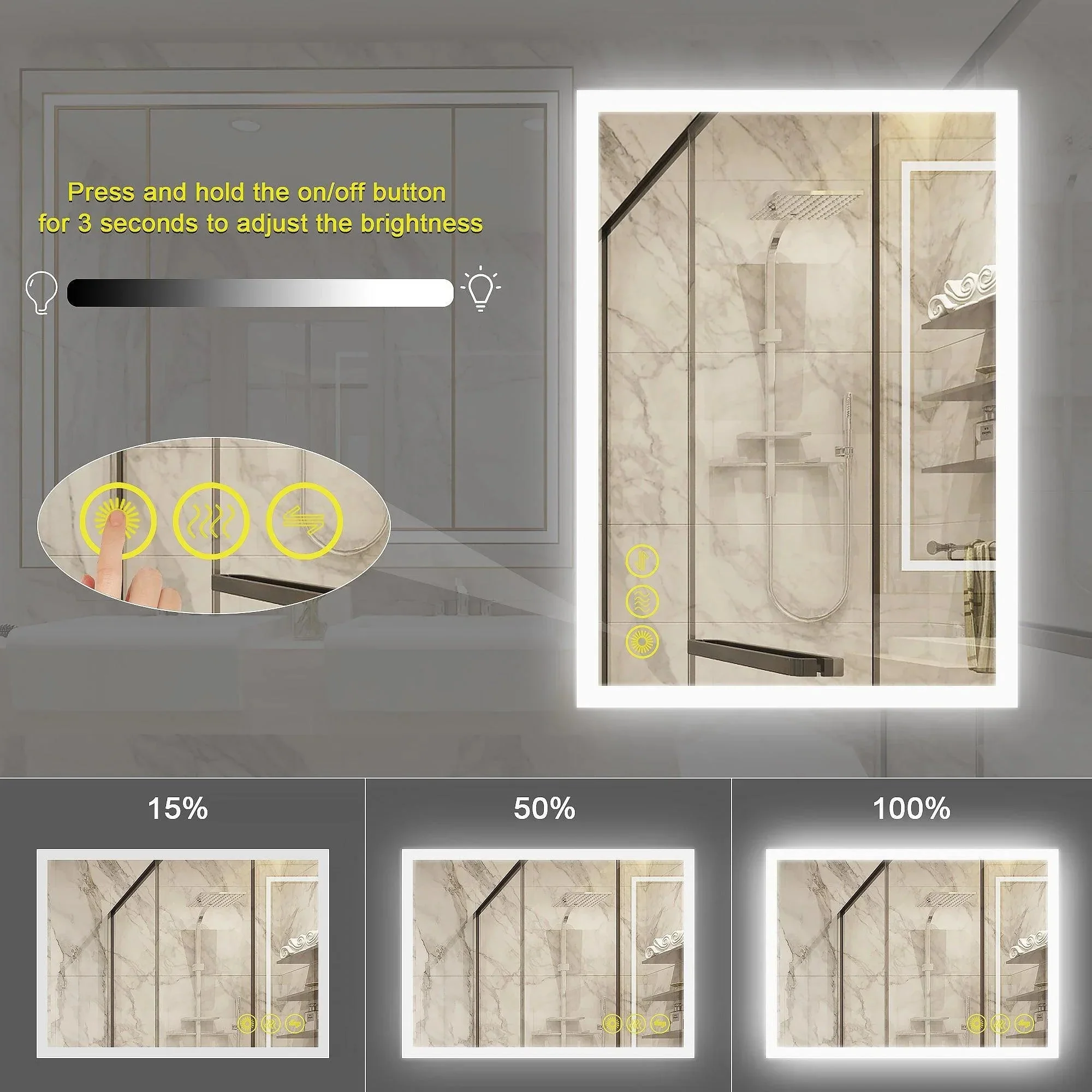 Parrot Uncle SmartGlow Dimmable LED Frameless Anti-Fog Bathroom Vanity Mirror - Image 2