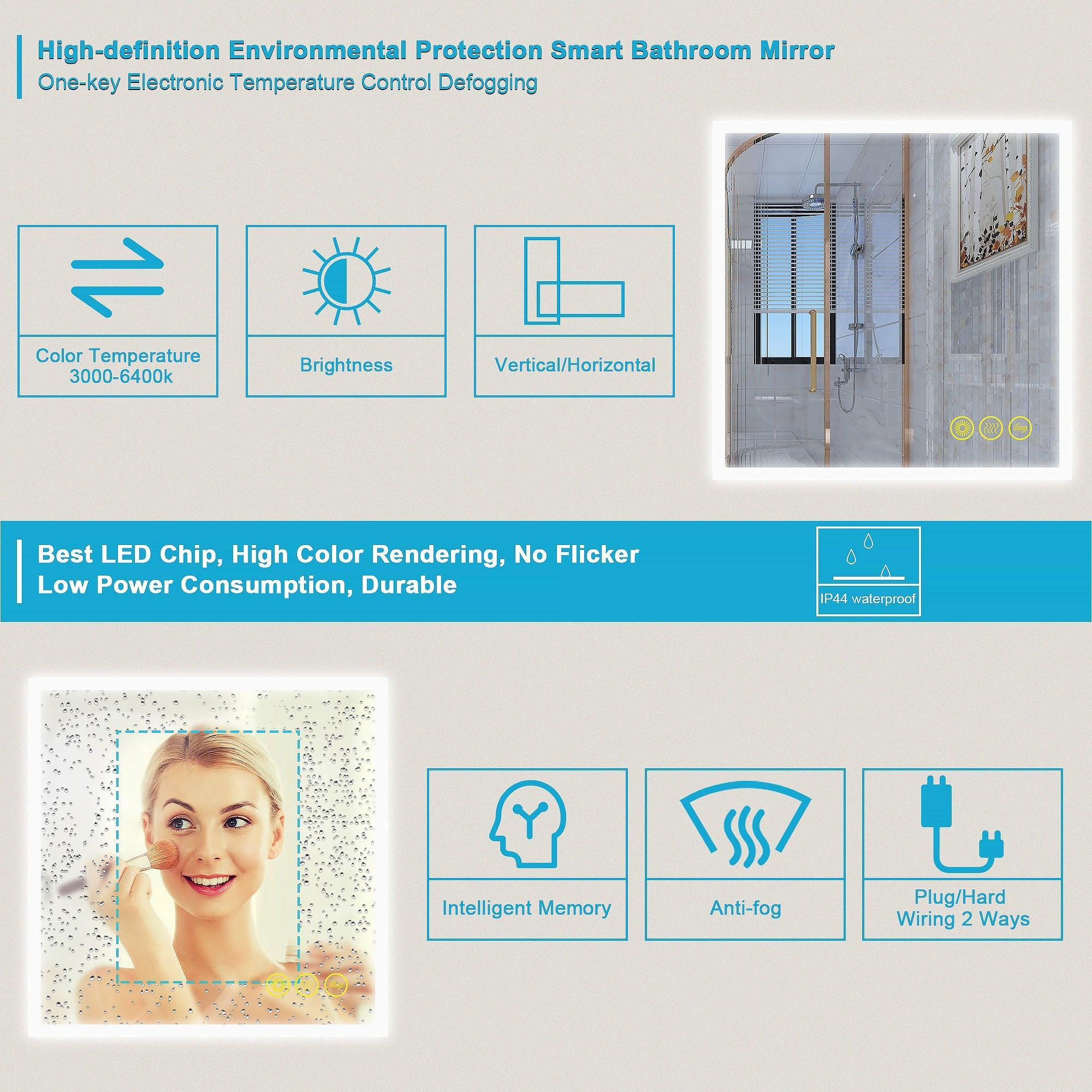 Parrot Uncle SmartGlow Dimmable LED Frameless Anti-Fog Bathroom Vanity Mirror - Image 24
