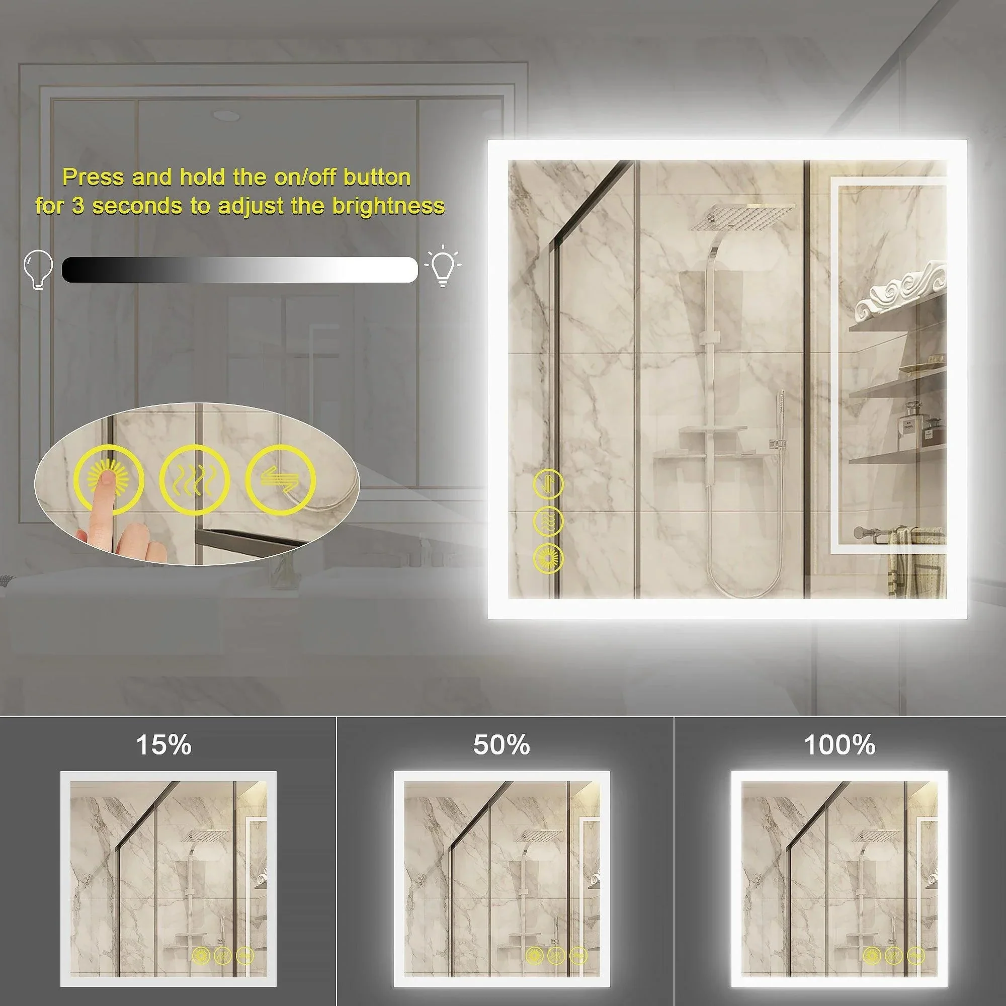 Parrot Uncle SmartGlow Dimmable LED Frameless Anti-Fog Bathroom Vanity Mirror - Image 26