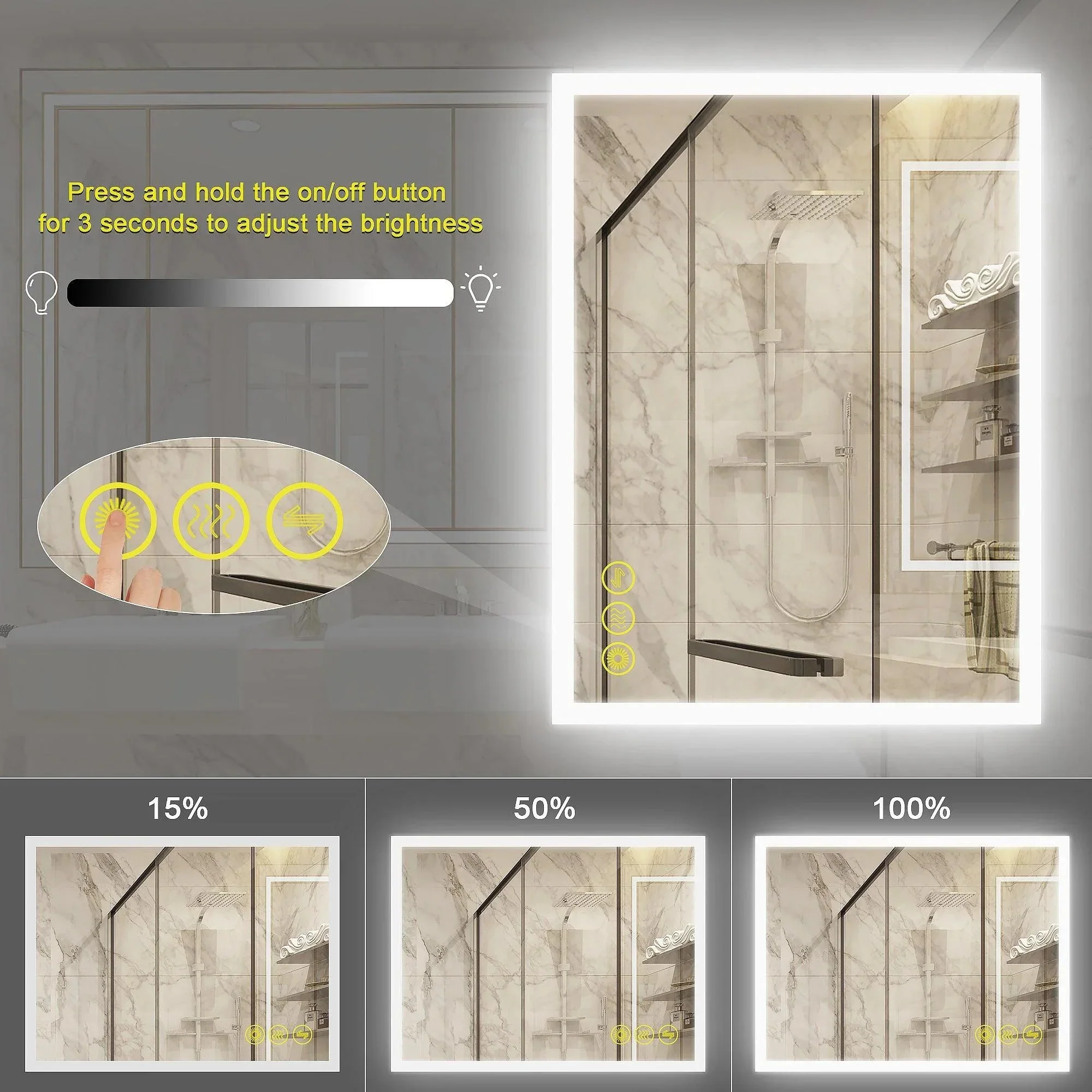 Parrot Uncle SmartGlow Dimmable LED Frameless Anti-Fog Bathroom Vanity Mirror - Image 31