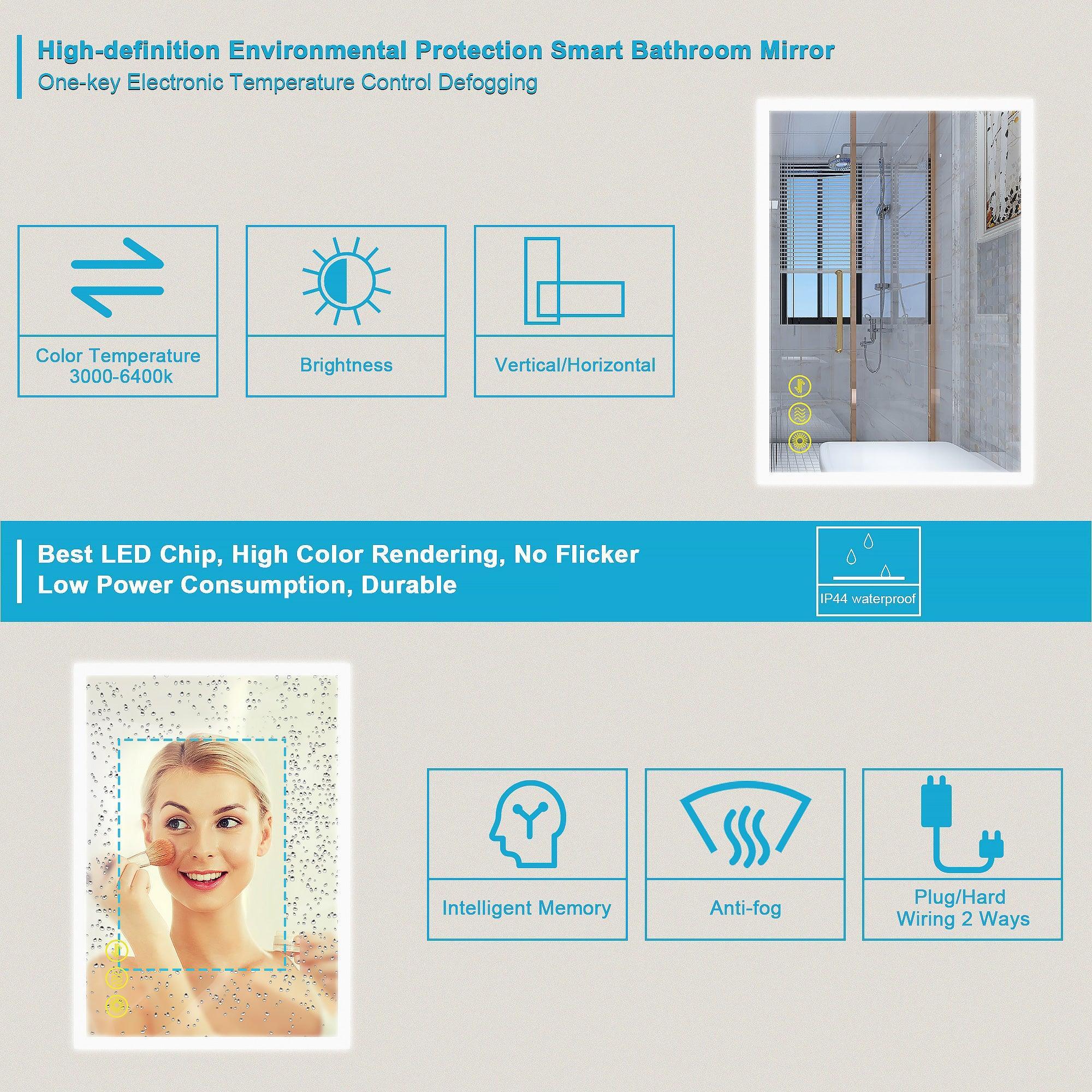 Parrot Uncle SmartGlow Dimmable LED Frameless Anti-Fog Bathroom Vanity Mirror - Image 6