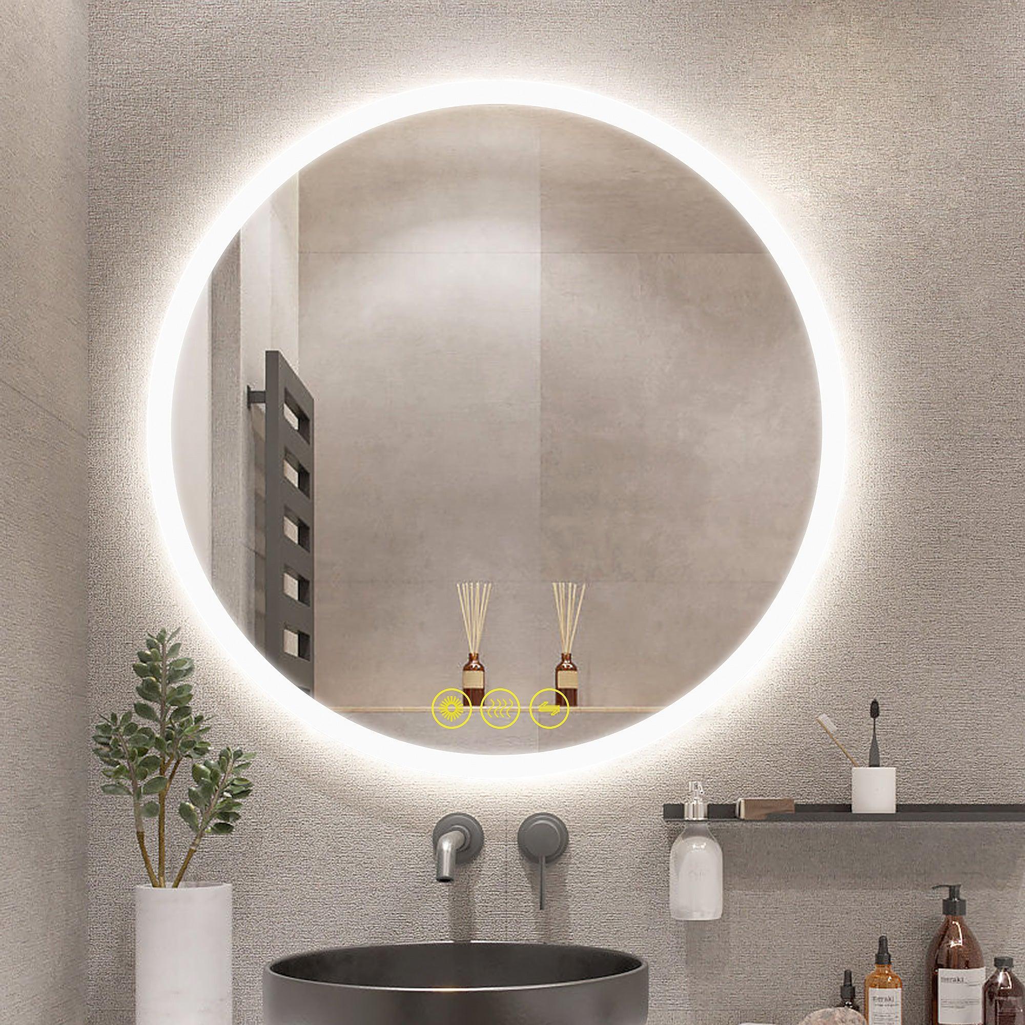 Parrot Uncle SmartReflect Modern Round LED Dimmable Anti-Fog Frameless Bathroom Vanity Mirror - Image 11