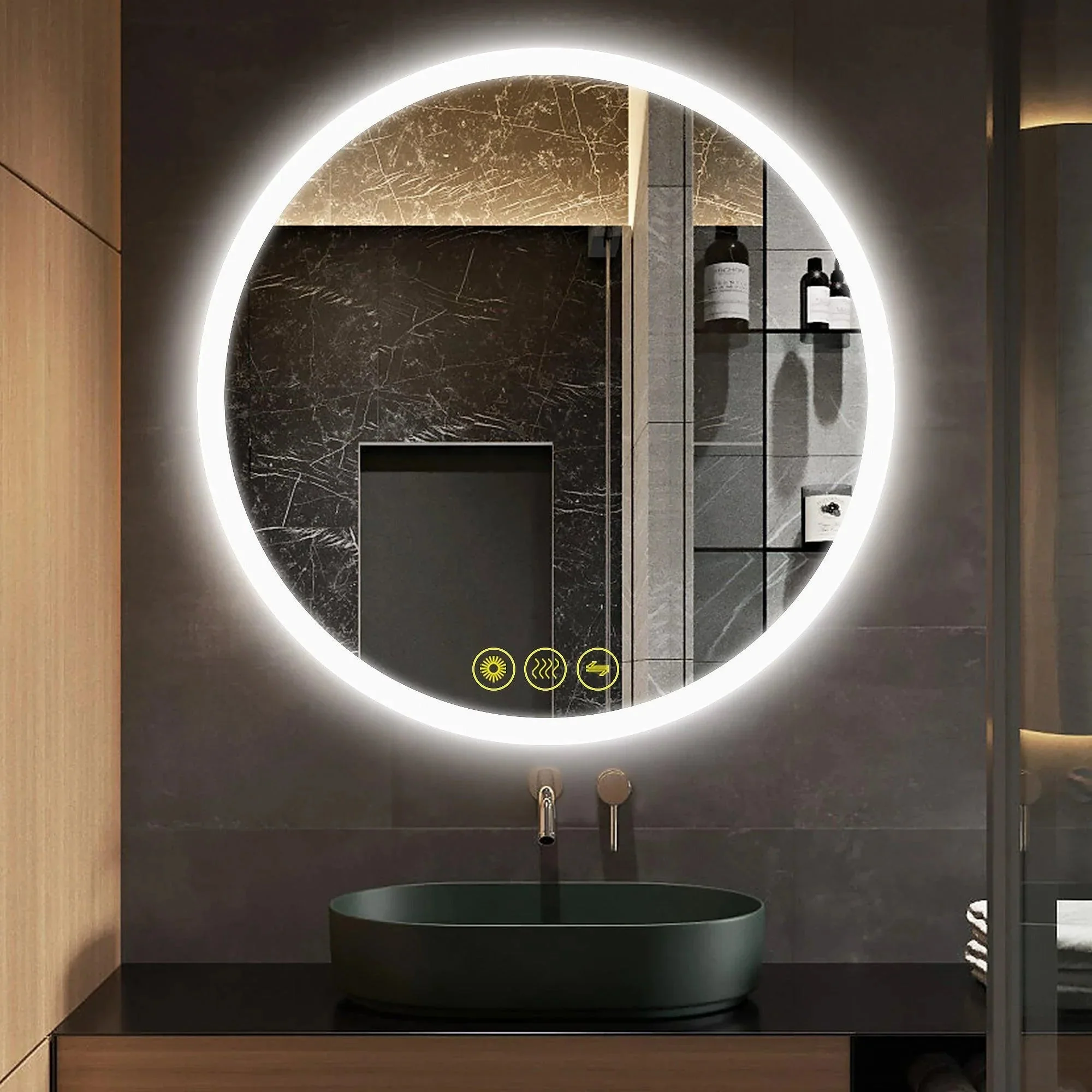 Parrot Uncle SmartReflect Modern Round LED Dimmable Anti-Fog Frameless Bathroom Vanity Mirror - Image 12