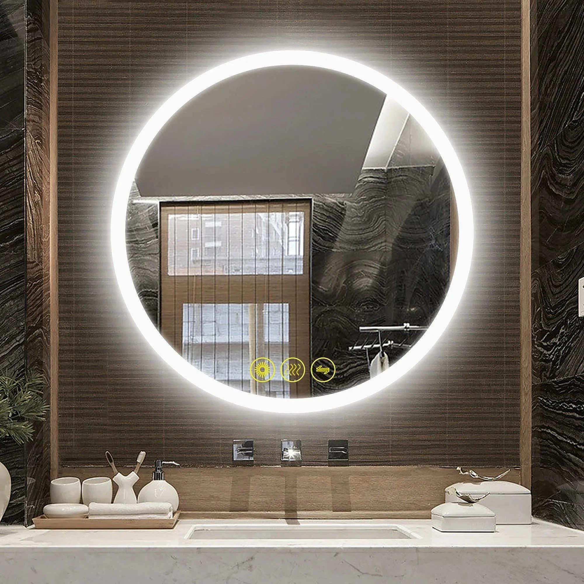 Parrot Uncle SmartReflect Modern Round LED Dimmable Anti-Fog Frameless Bathroom Vanity Mirror - Image 13