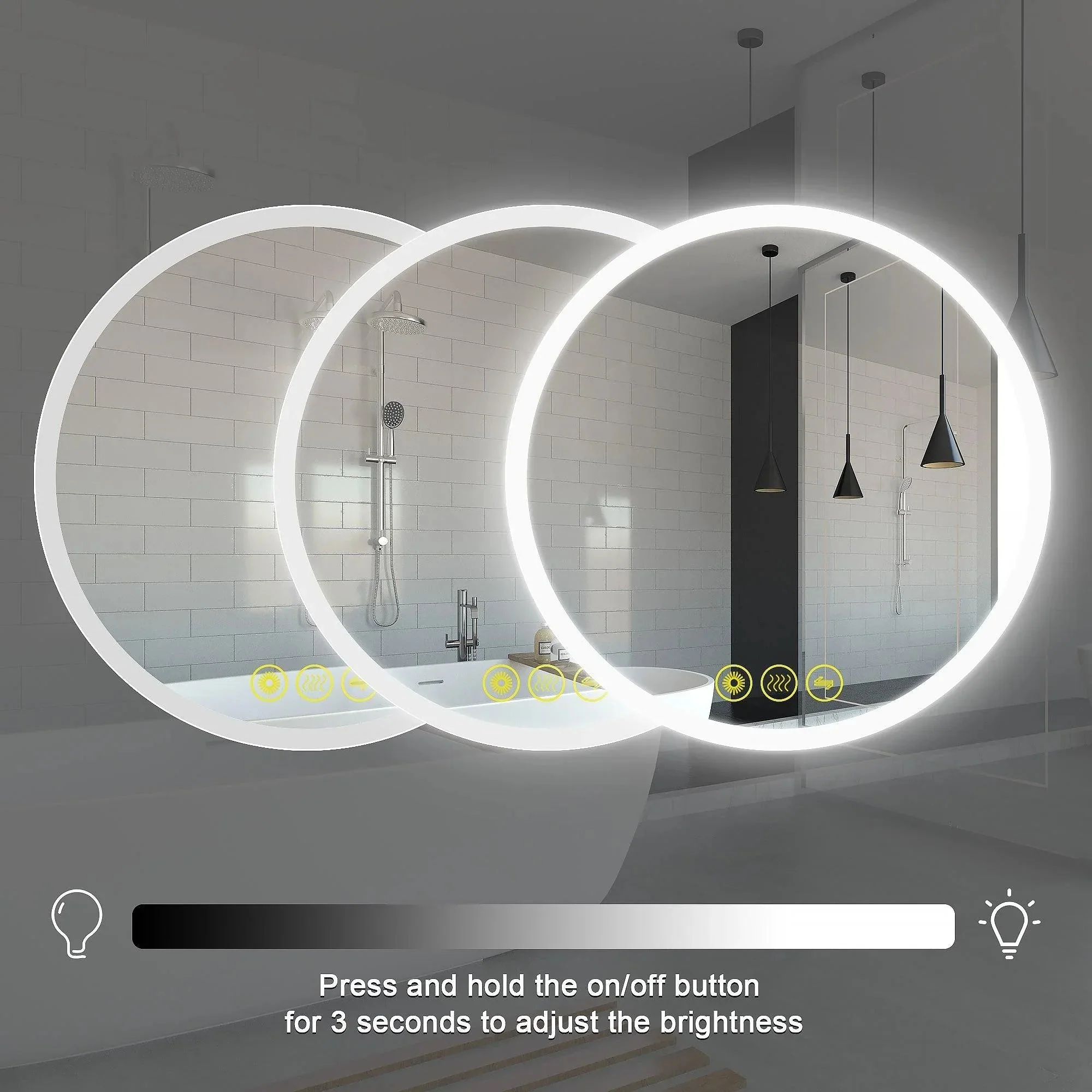 Parrot Uncle SmartReflect Modern Round LED Dimmable Anti-Fog Frameless Bathroom Vanity Mirror - Image 4