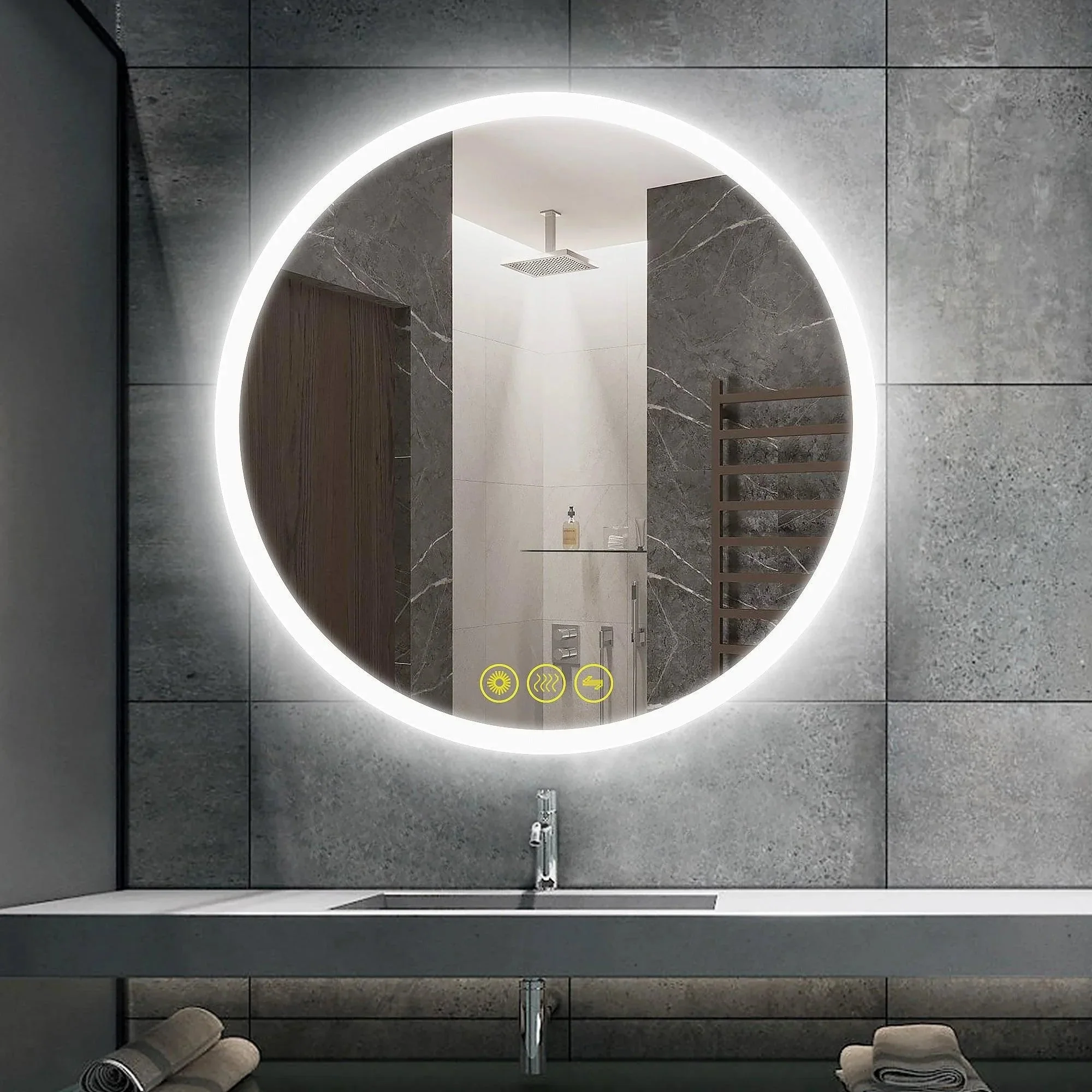 Parrot Uncle SmartReflect Modern Round LED Dimmable Anti-Fog Frameless Bathroom Vanity Mirror - Image 8
