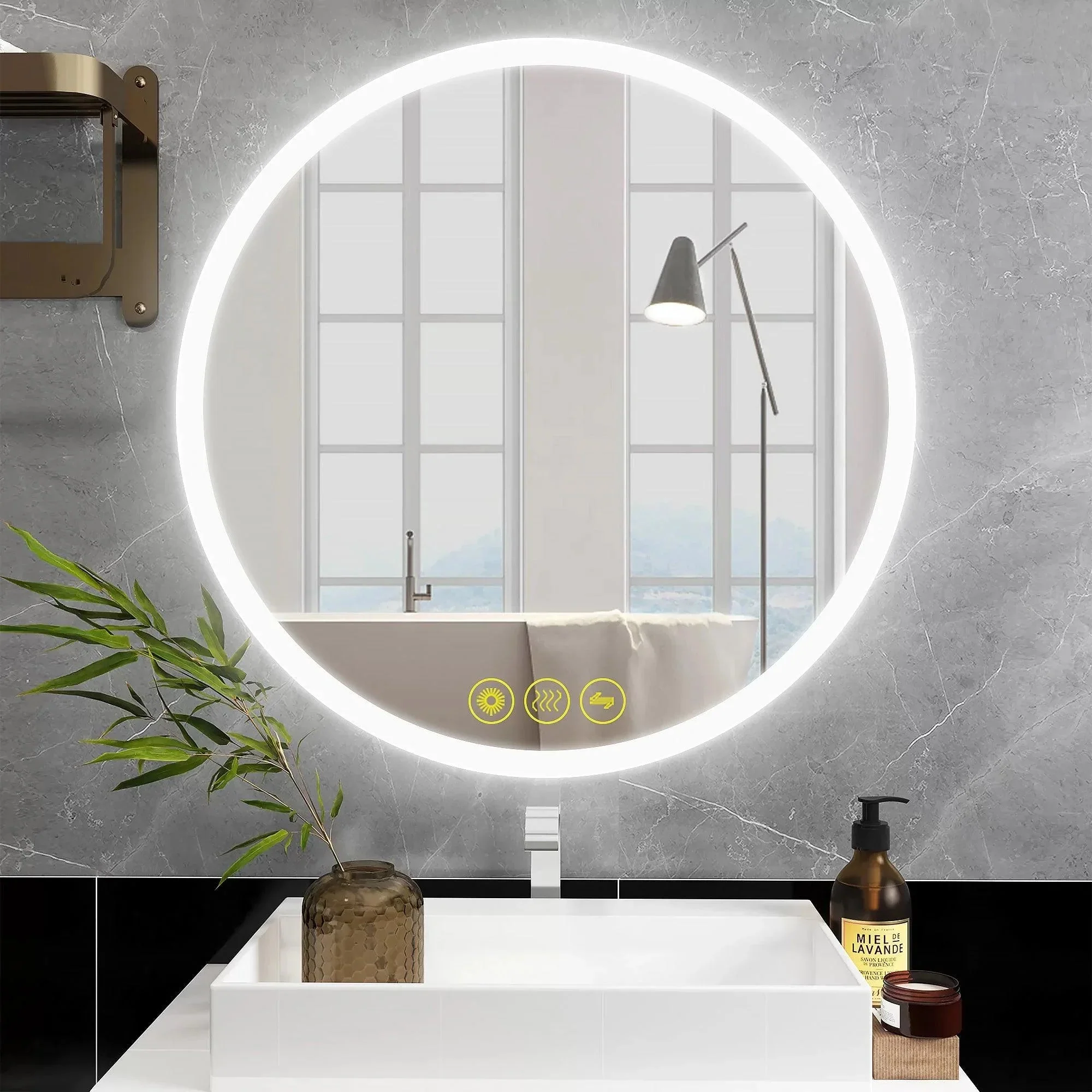 Parrot Uncle SmartReflect Modern Round LED Dimmable Anti-Fog Frameless Bathroom Vanity Mirror - Image 9