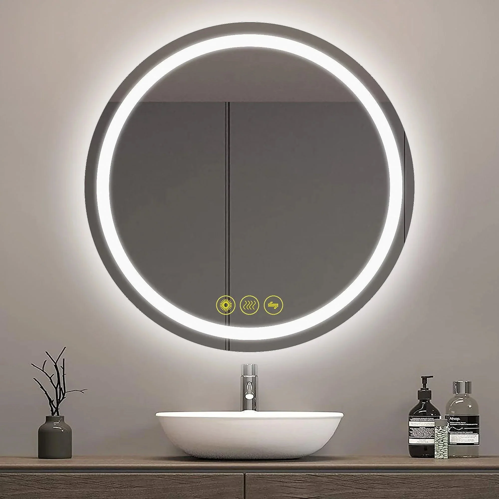 Parrot Uncle SmartShine Contemporary LED Dimmable Round Anti-Fog Backlit Bathroom Vanity Mirror - Image 10