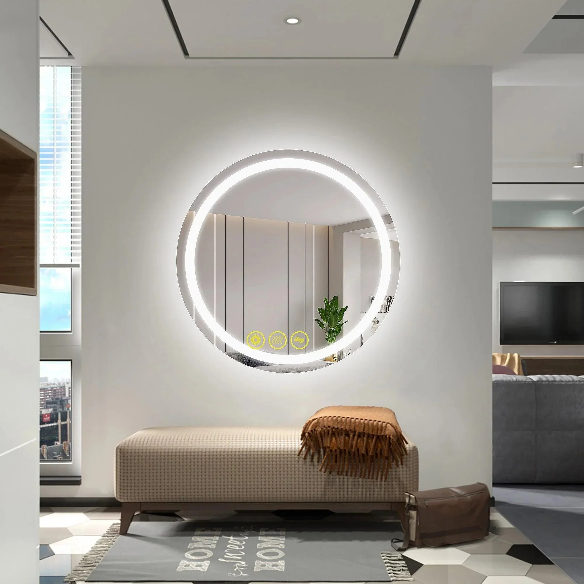 Parrot Uncle SmartShine Contemporary LED Dimmable Round Anti-Fog Backlit Bathroom Vanity Mirror - Image 11