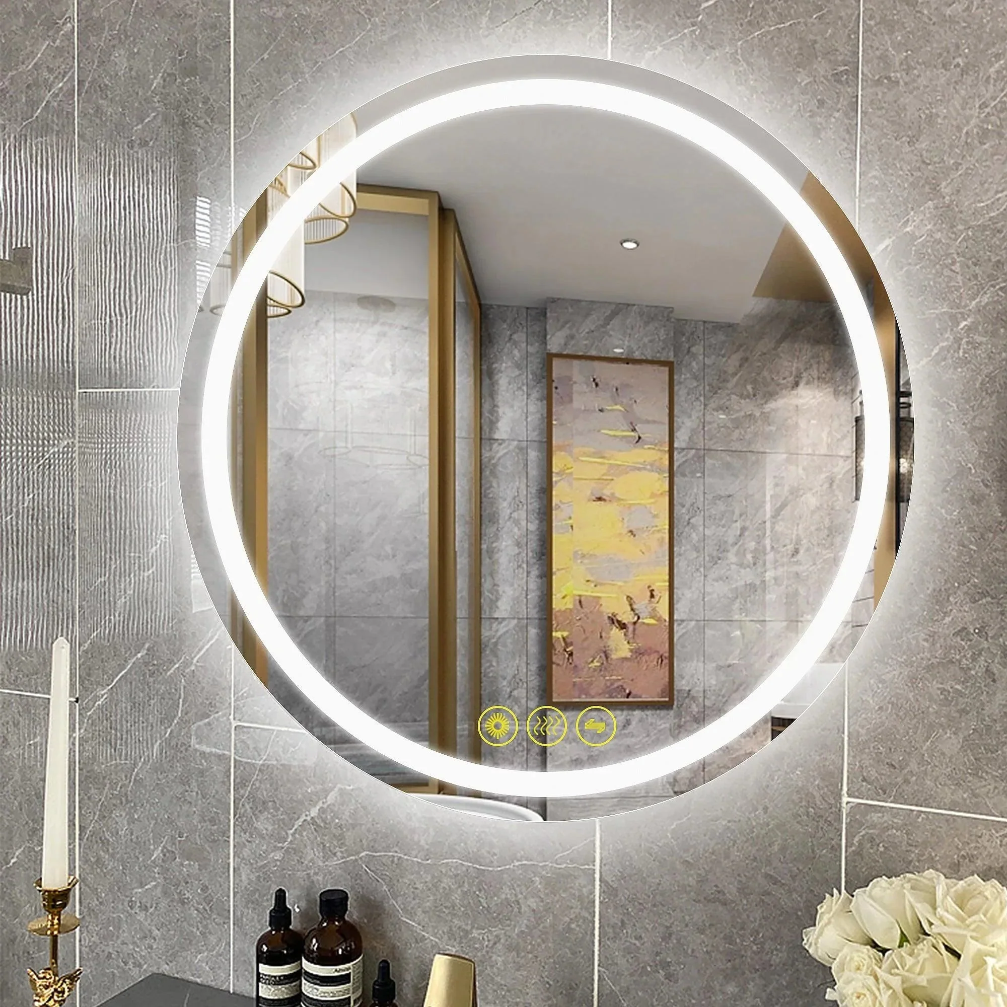 Parrot Uncle SmartShine Contemporary LED Dimmable Round Anti-Fog Backlit Bathroom Vanity Mirror - Image 9