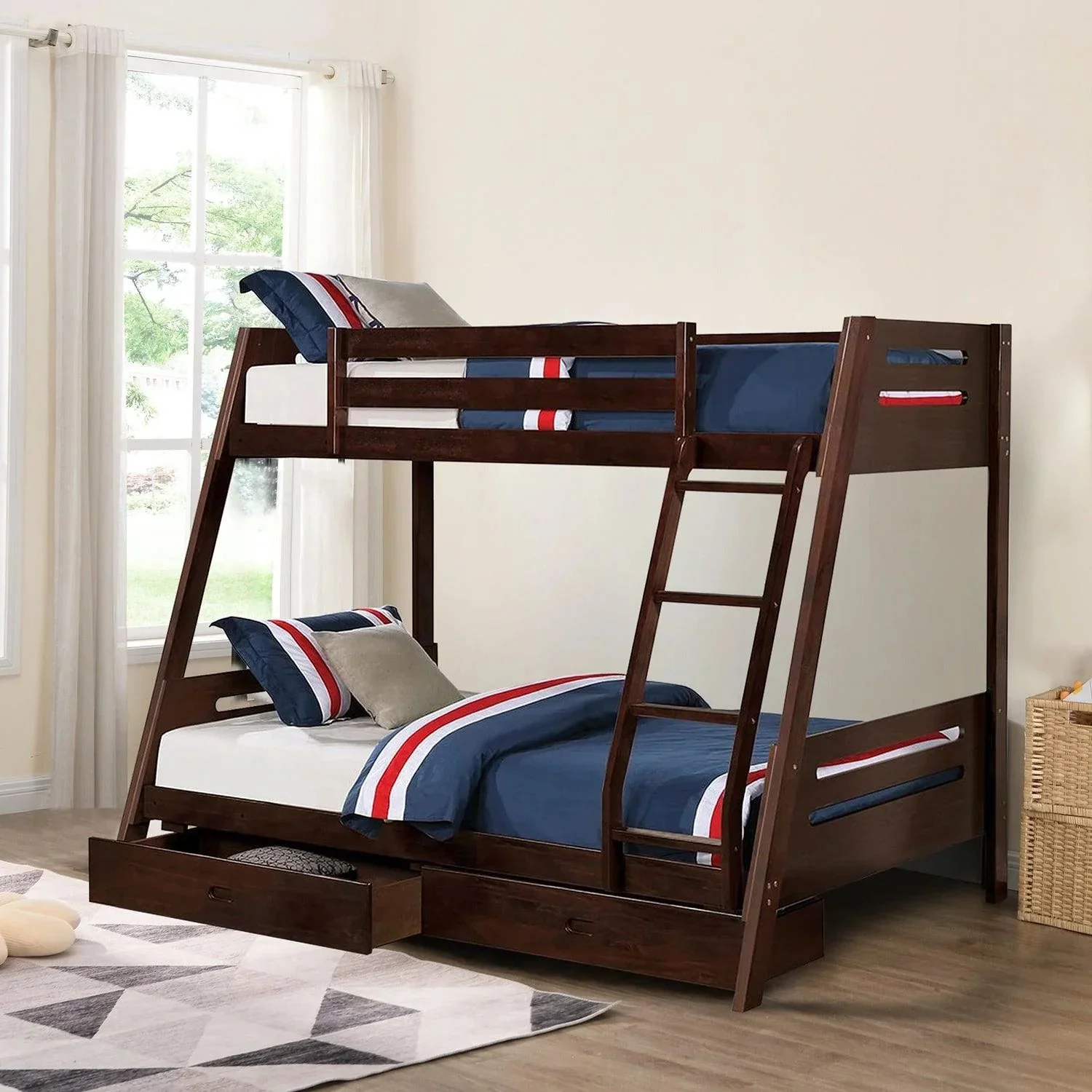 Parrot Uncle Solid Wood Twin / Full Bunk Bed with Reversible Angled Ladder and Underbed Drawers - Image 16