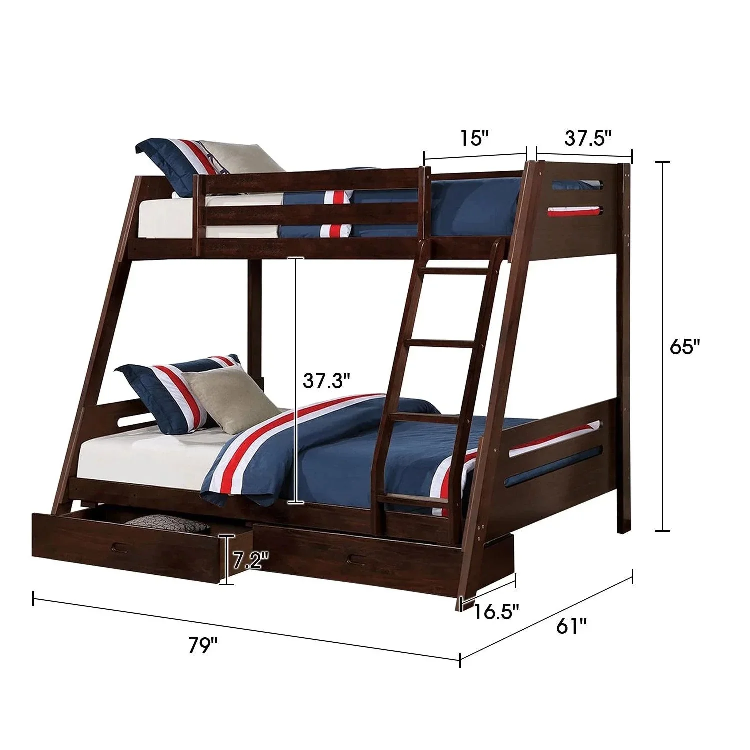 Parrot Uncle Solid Wood Twin / Full Bunk Bed with Reversible Angled Ladder and Underbed Drawers - Image 19