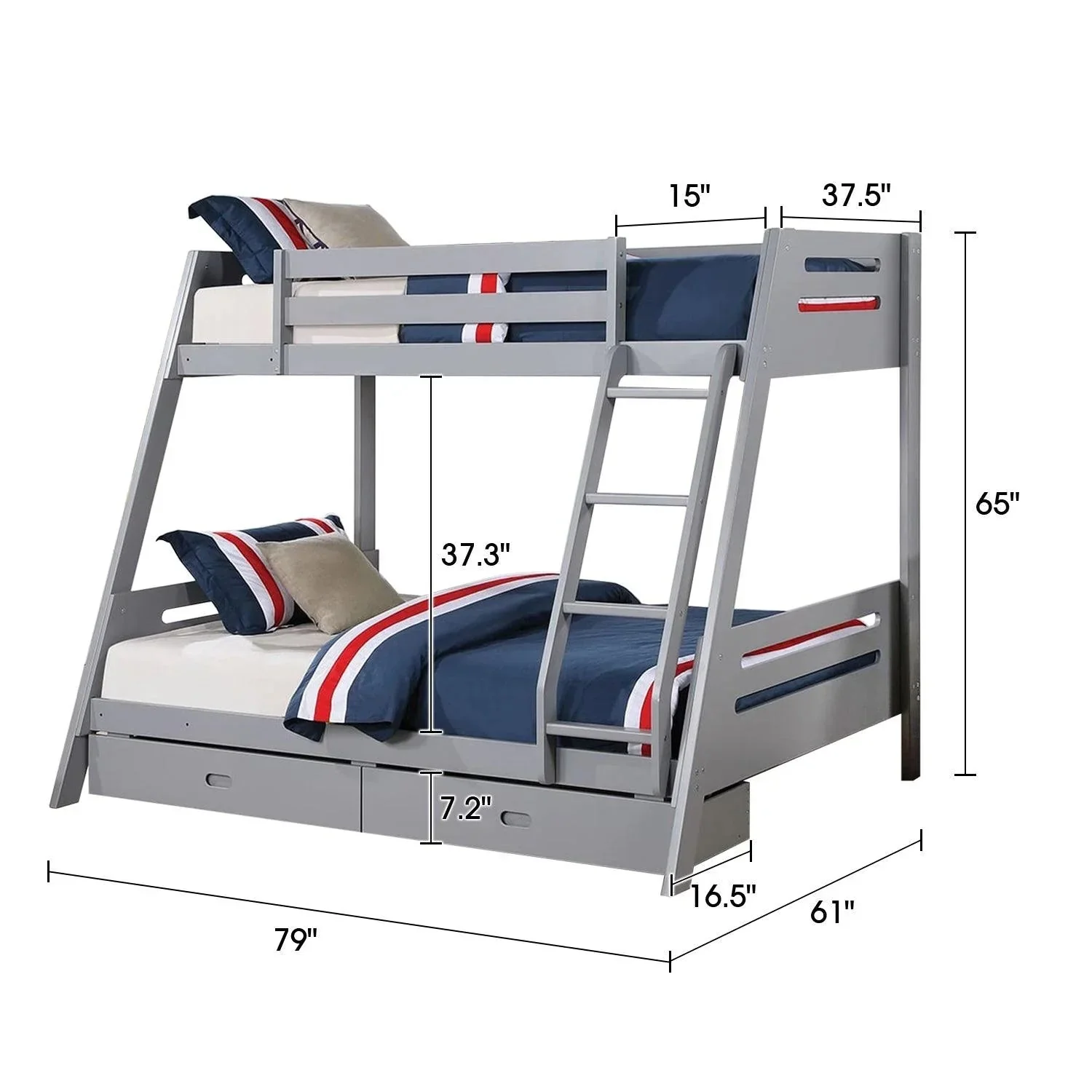 Parrot Uncle Solid Wood Twin / Full Bunk Bed with Reversible Angled Ladder and Underbed Drawers - Image 20