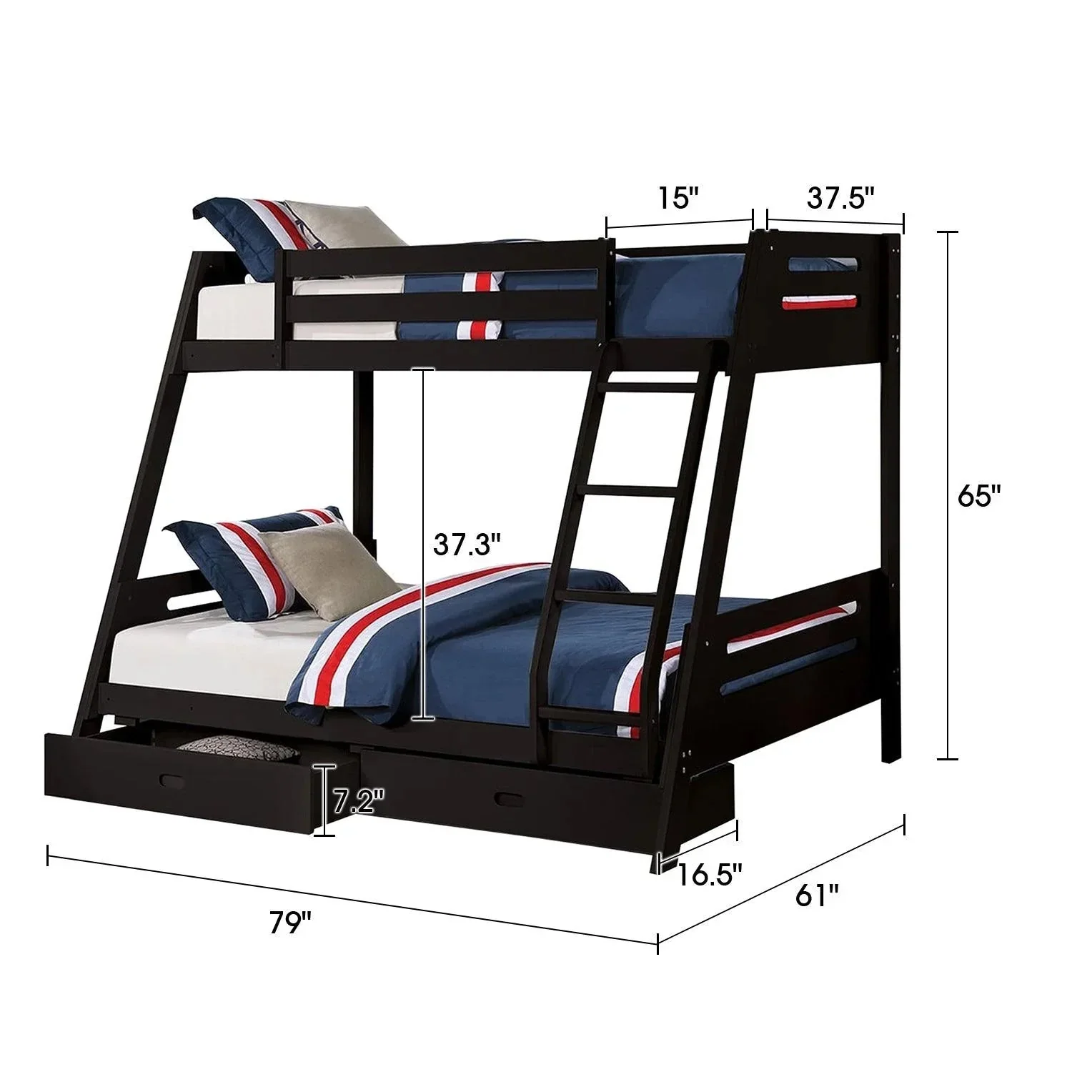 Parrot Uncle Solid Wood Twin / Full Bunk Bed with Reversible Angled Ladder and Underbed Drawers - Image 21