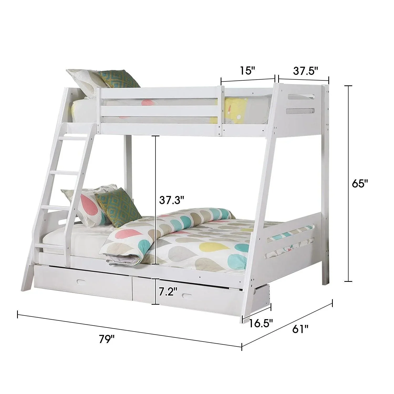 Parrot Uncle Solid Wood Twin / Full Bunk Bed with Reversible Angled Ladder and Underbed Drawers - Image 22