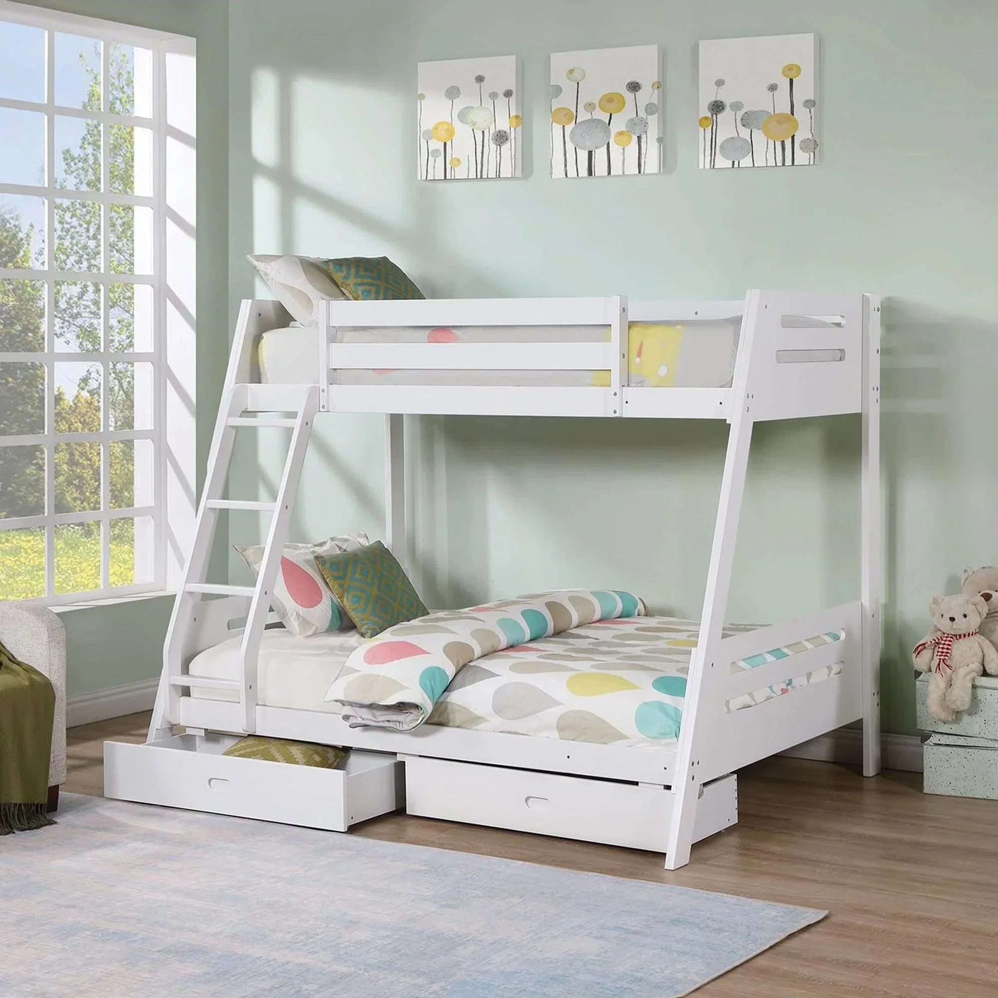 Parrot Uncle Solid Wood Twin / Full Bunk Bed with Reversible Angled Ladder and Underbed Drawers - Image 4