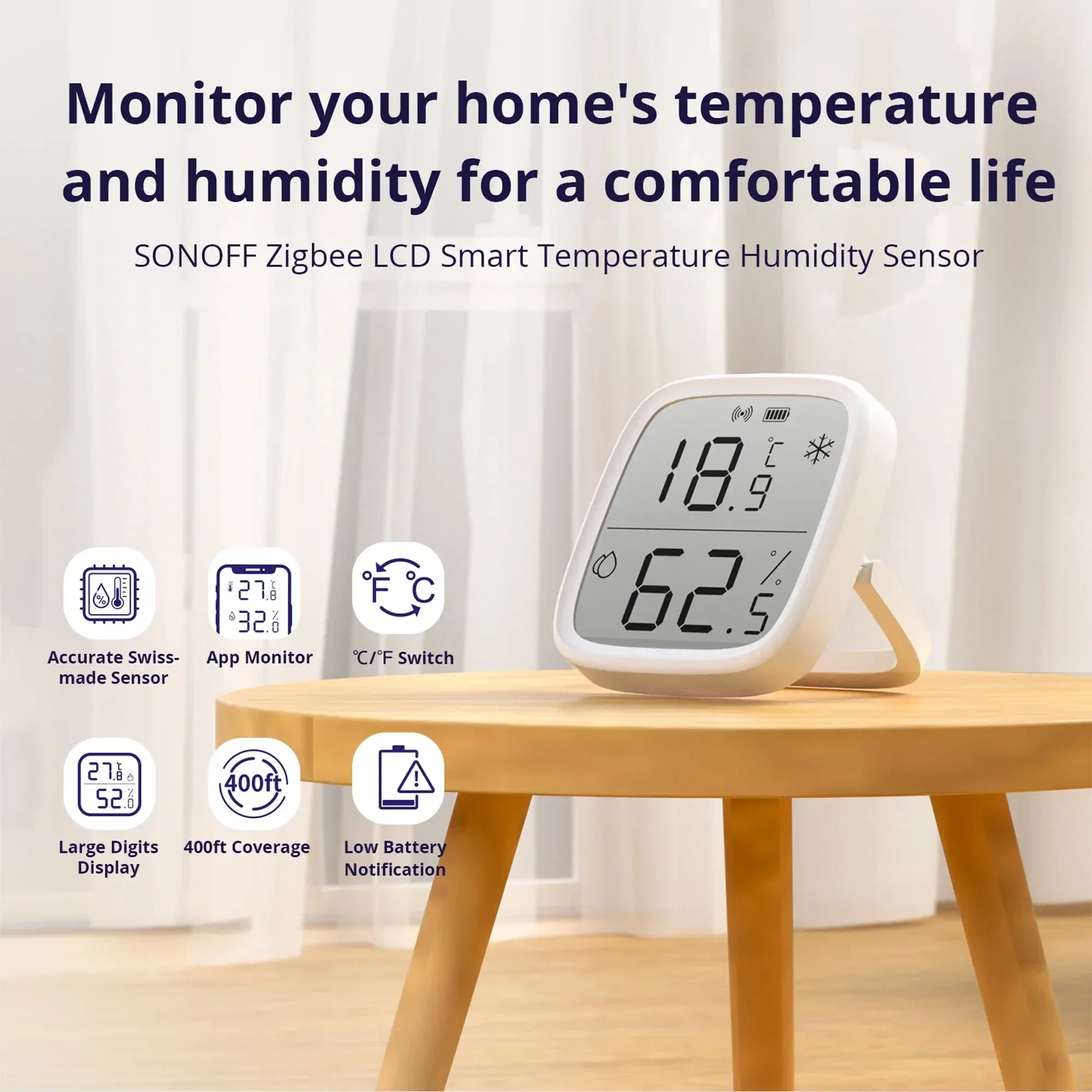 Parrot Uncle SONOFF Zigbee LCD Display Smart Temperature Humidity Sensor (SNZB-02D) - Image 2