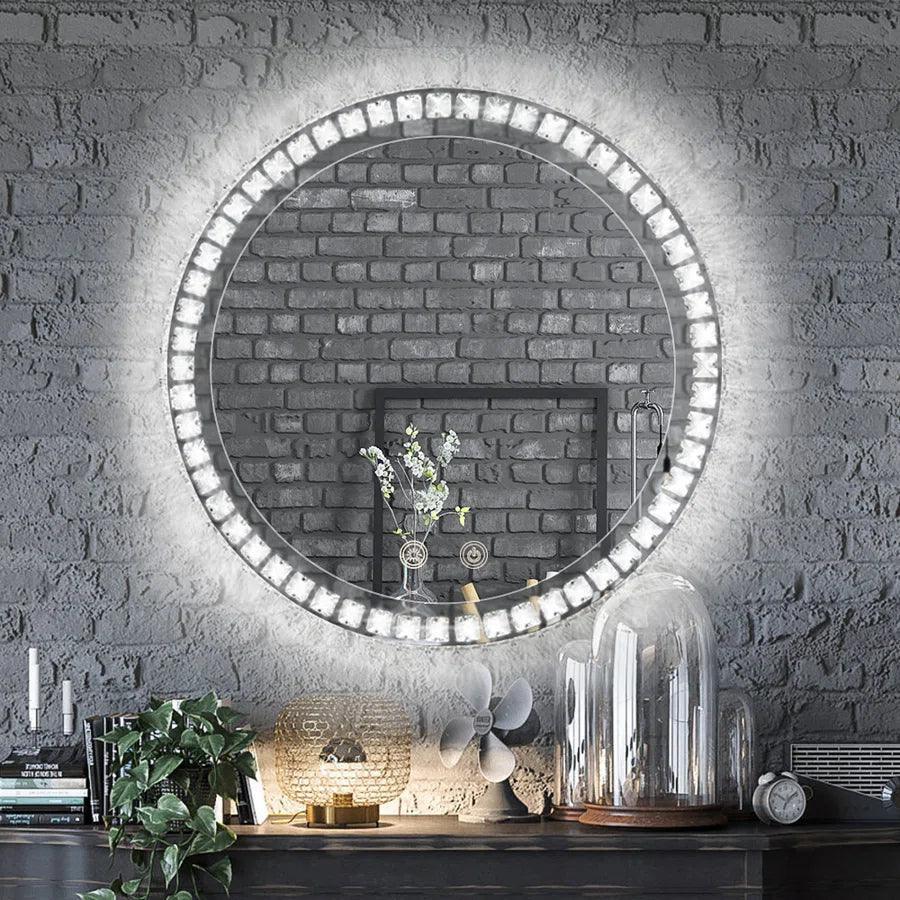 Parrot Uncle Sparkle Vision round 24 in LED Wall-Mounted Frameless Bathroom Vanity Mirror with Anti-Fog,Smart Dimmable and 3 LED Color - Image 2