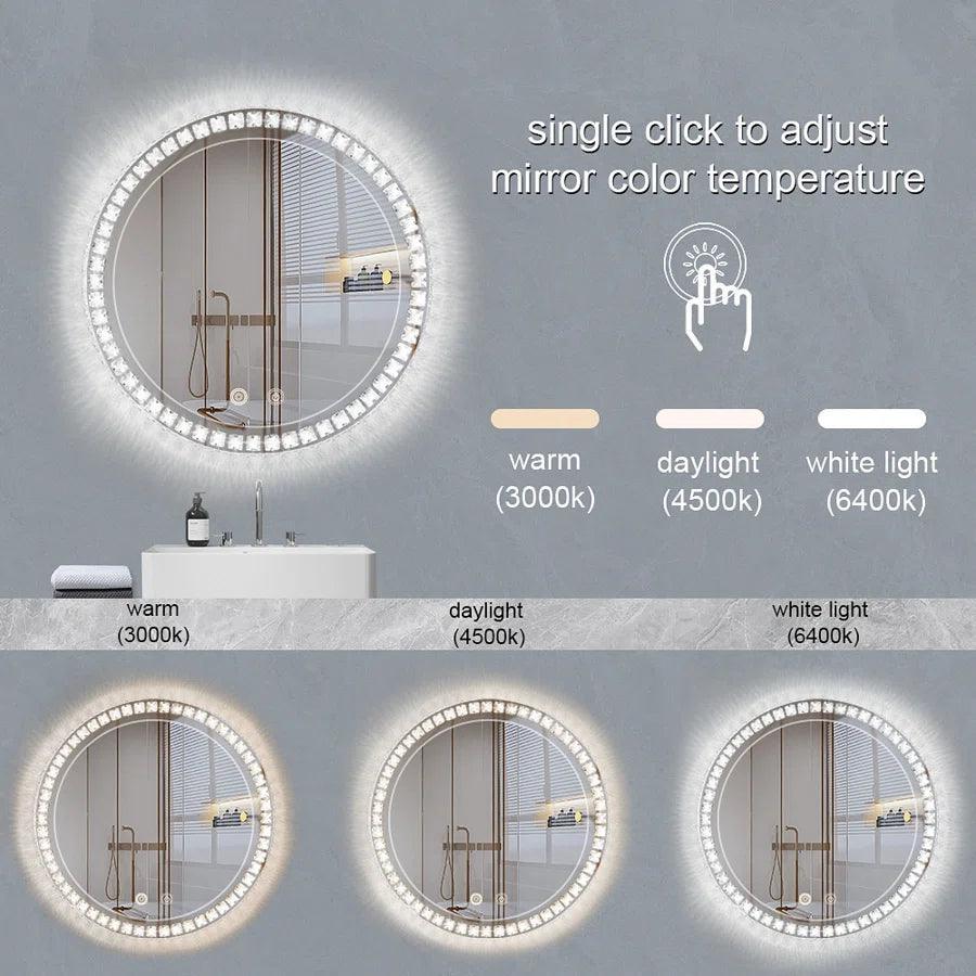 Parrot Uncle Sparkle Vision round 24 in LED Wall-Mounted Frameless Bathroom Vanity Mirror with Anti-Fog,Smart Dimmable and 3 LED Color - Image 4