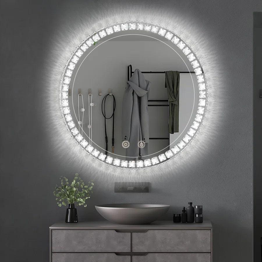 Parrot Uncle Sparkle Vision round 24 in LED Wall-Mounted Frameless Bathroom Vanity Mirror with Anti-Fog,Smart Dimmable and 3 LED Color - Image 5