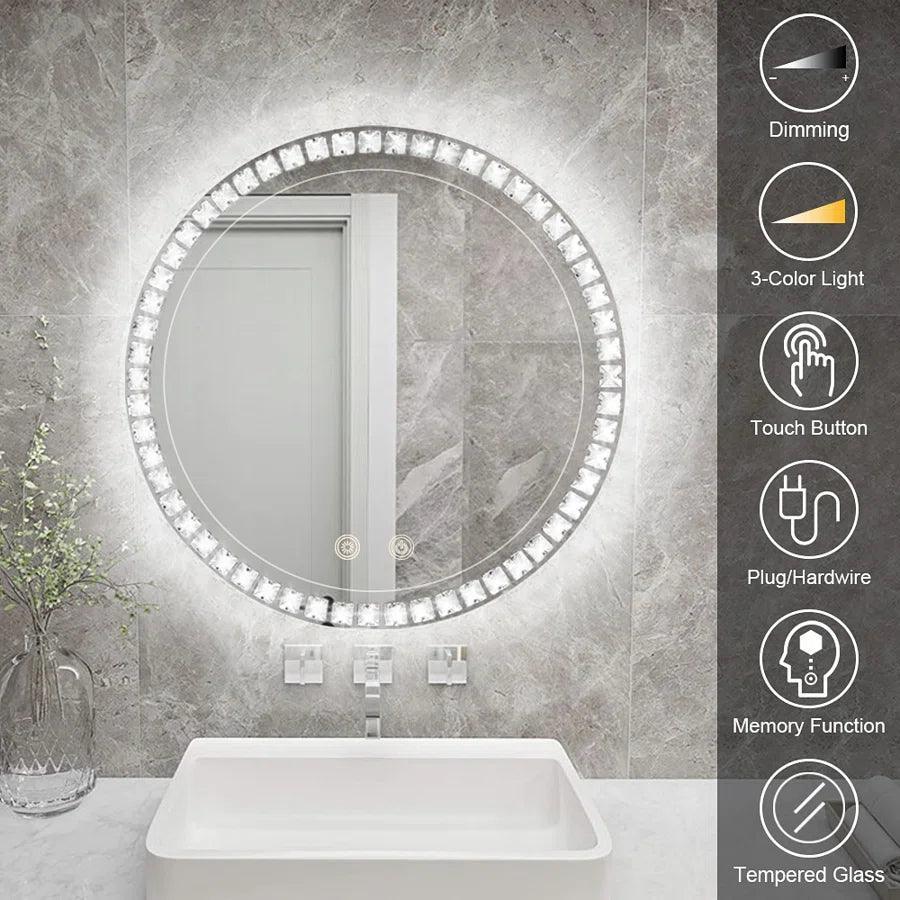 Parrot Uncle Sparkle Vision round 24 in LED Wall-Mounted Frameless Bathroom Vanity Mirror with Anti-Fog,Smart Dimmable and 3 LED Color - Image 6