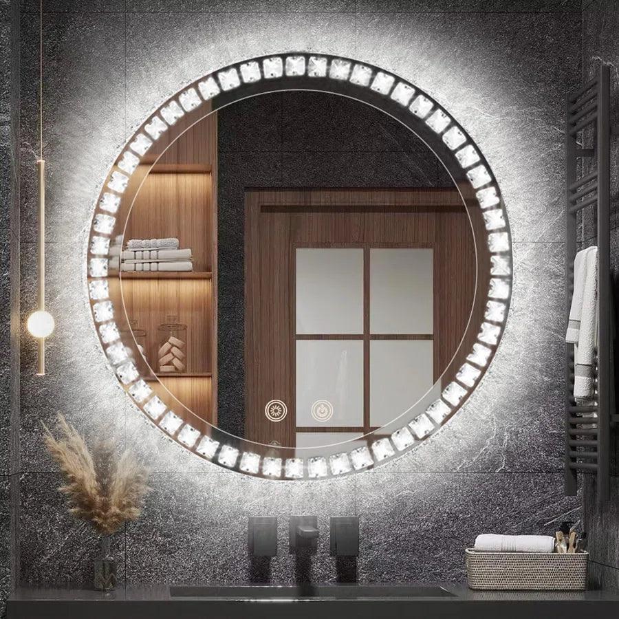 Parrot Uncle Sparkle Vision round 24 in LED Wall-Mounted Frameless Bathroom Vanity Mirror with Anti-Fog,Smart Dimmable and 3 LED Color - Image 9