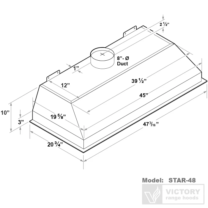 Victory Star 48-inch 900 CFM Insert Range Hood Double Blower in Stainless Steel (Star-48) - Image 6