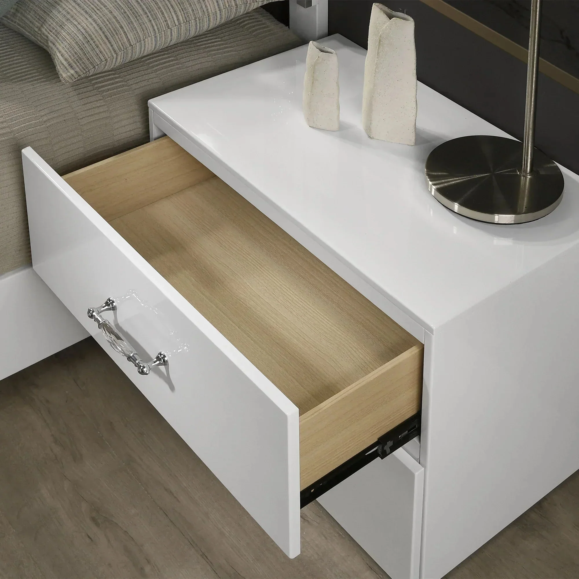 Parrot Uncle Stoholm Nightstand with 2-Drawer in Modern White & Chrome Handles (FM72000WH-N-PU) - Image 3