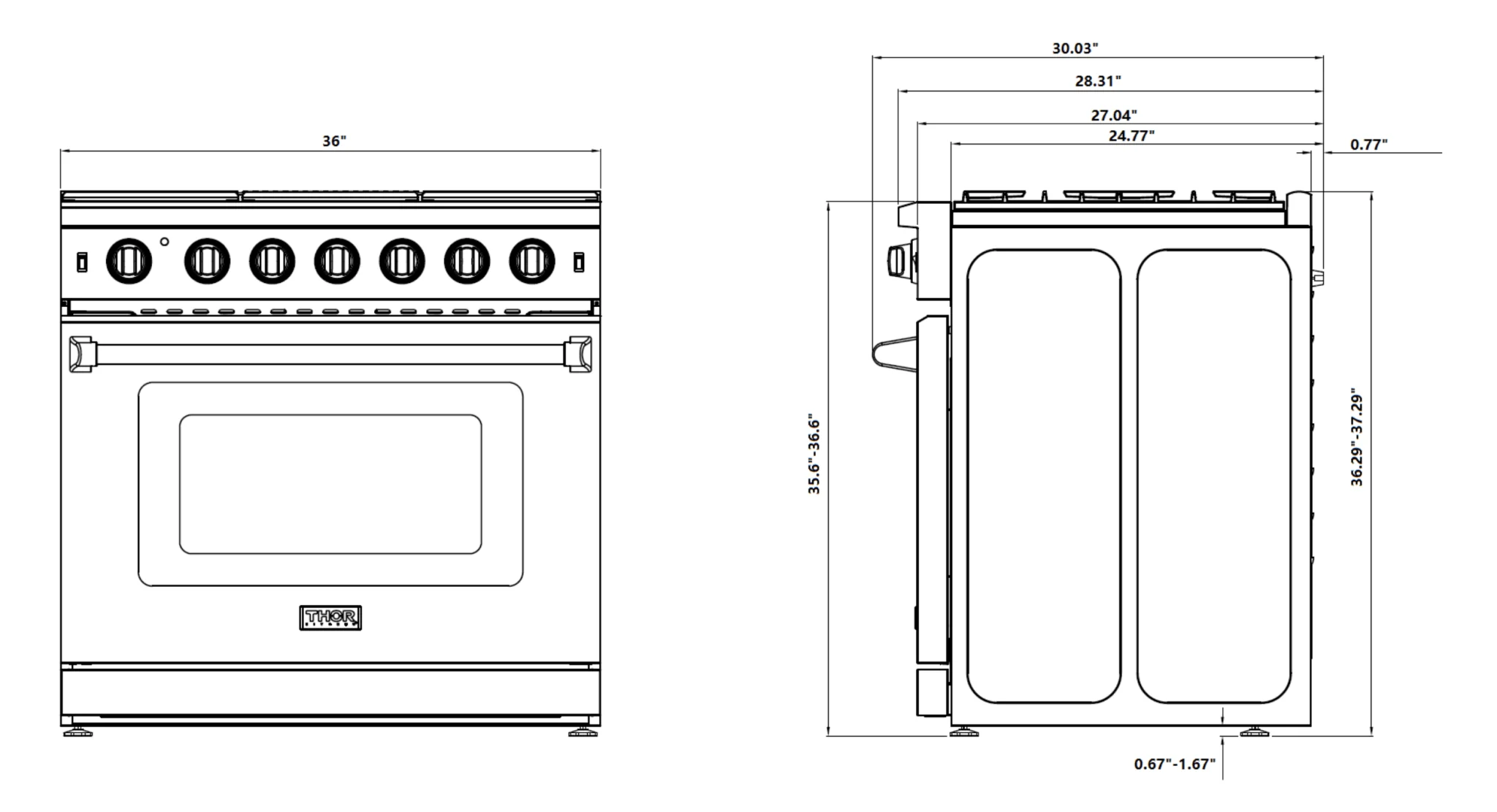 Thor Kitchen 36-Inch Propane Gas Range with 6.0 Cu. Ft. Oven in Stainless Steel (LRG3601ULP) - Image 18