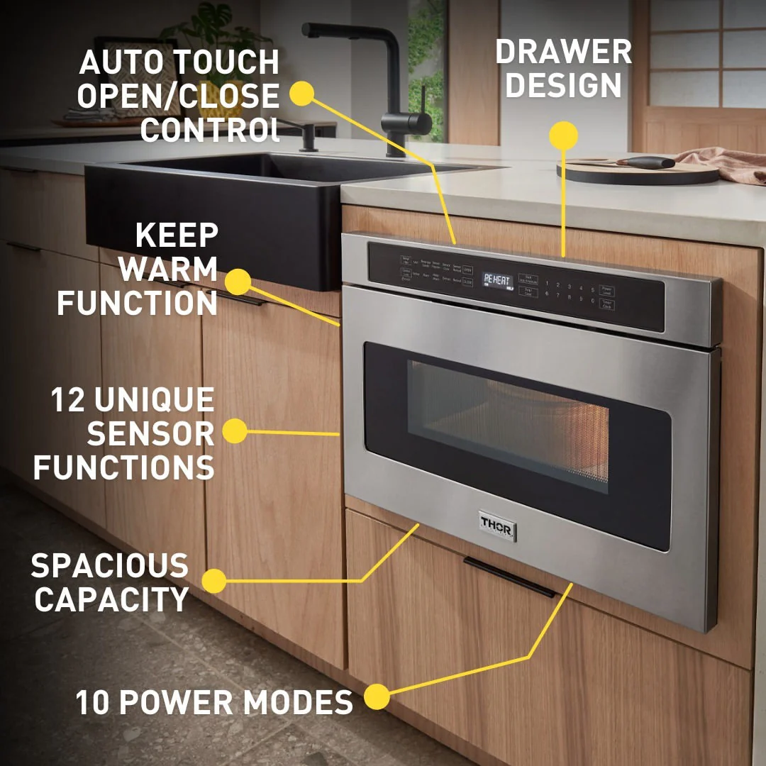 Thor Kitchen A-Series 4-Piece Appliance Package - 48-Inch Gas Range, Refrigerator, Dishwasher, and Microwave in Stainless Steel - Image 44