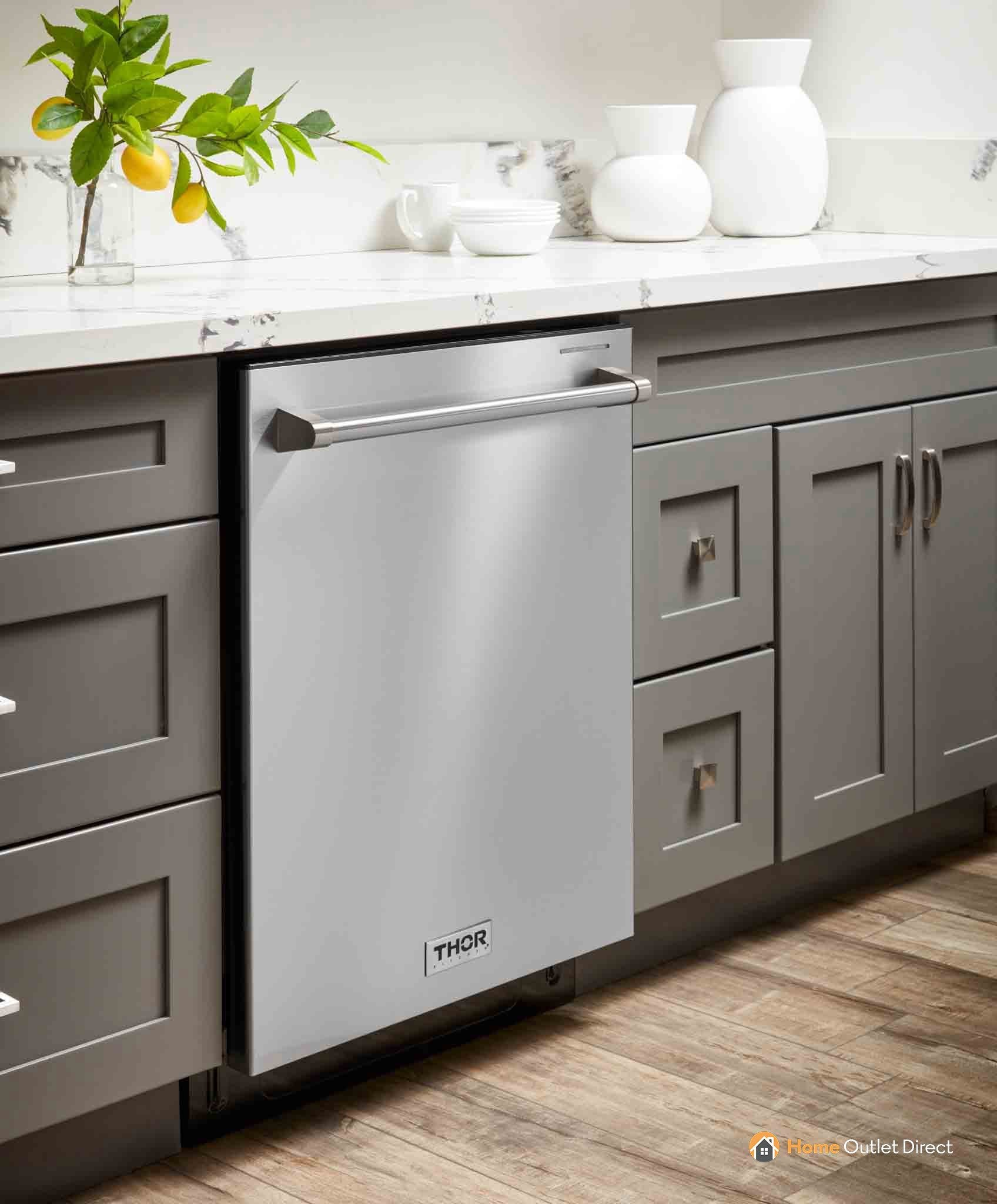 Thor Kitchen A-Series 4-Piece Appliance Package - 48-Inch Gas Range, Under Cabinet Range Hood, Refrigerator with Water Dispenser, and Dishwasher in Stainless Steel - Image 21