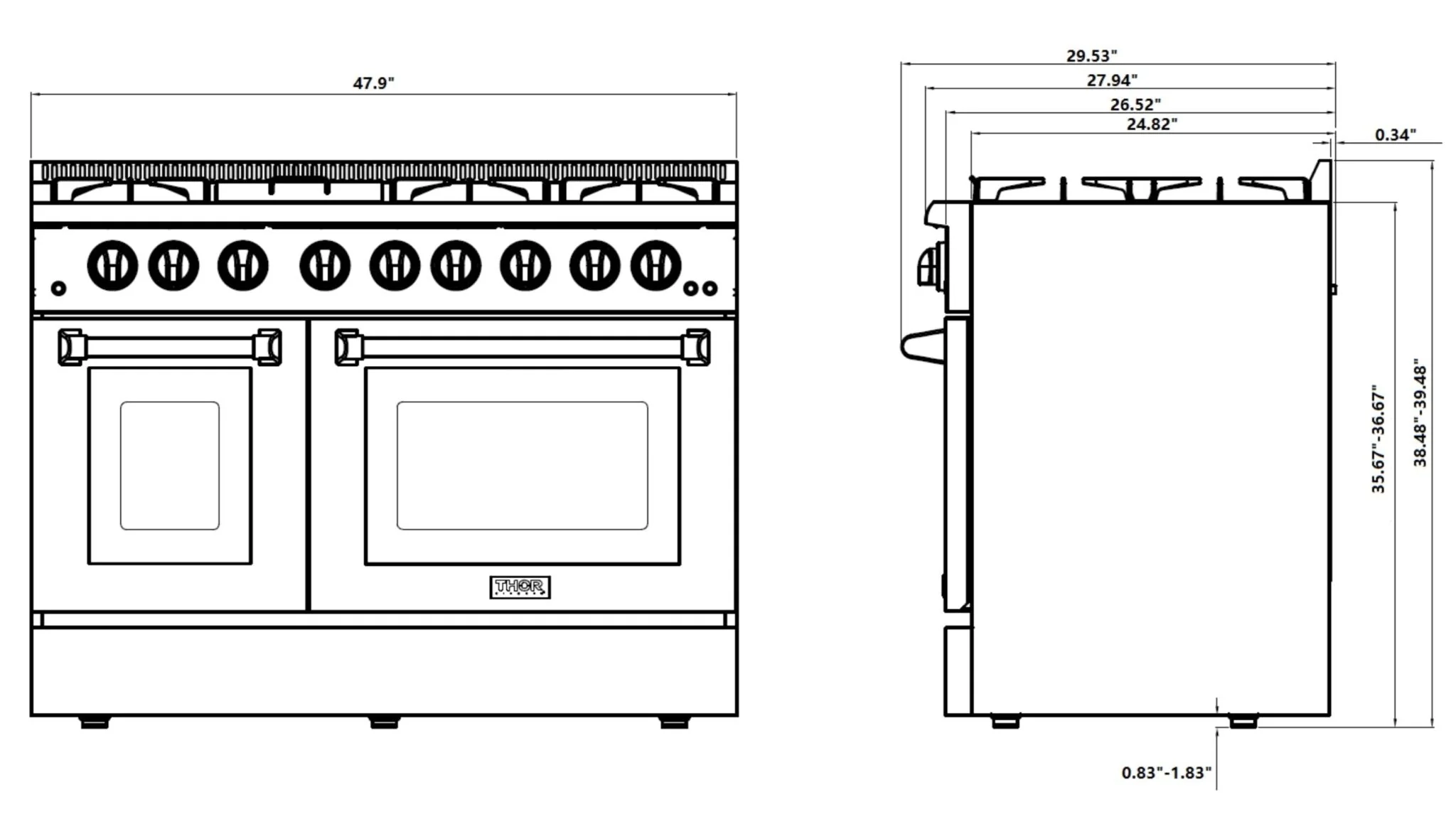 Thor Kitchen 48-Inch Dual Fuel Range with Propane Gas Cooktop and 6.7 cu. ft. Electric Oven in Stainless Steel (HRD4803ULP) - Image 12