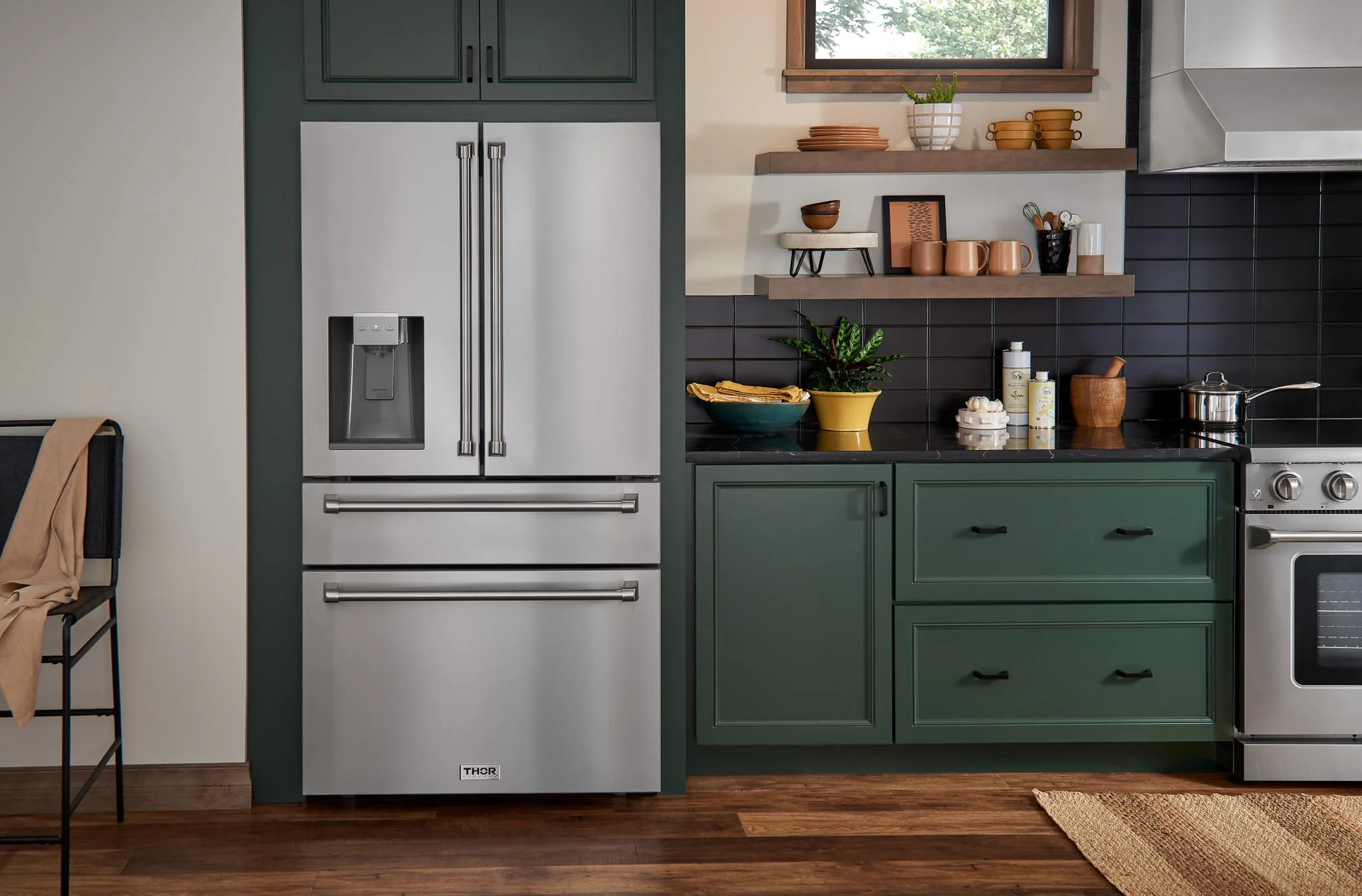 Thor Kitchen A-Series 5-Piece Appliance Package - 48-Inch Gas Range, Pro-Style Wall Mount Range Hood, Refrigerator with Water Dispenser, Dishwasher, and Microwave in Stainless Steel - Image 23