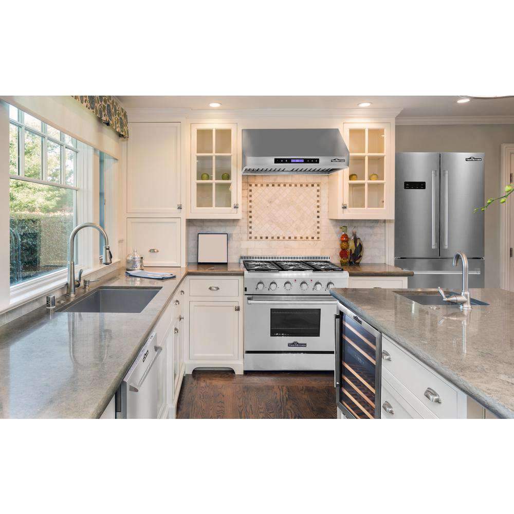 Thor Kitchen A-Series 5-Piece Appliance Package - 48-Inch Gas Range, Under Cabinet Range Hood, Refrigerator, Dishwasher, and Microwave in Stainless Steel - Image 29
