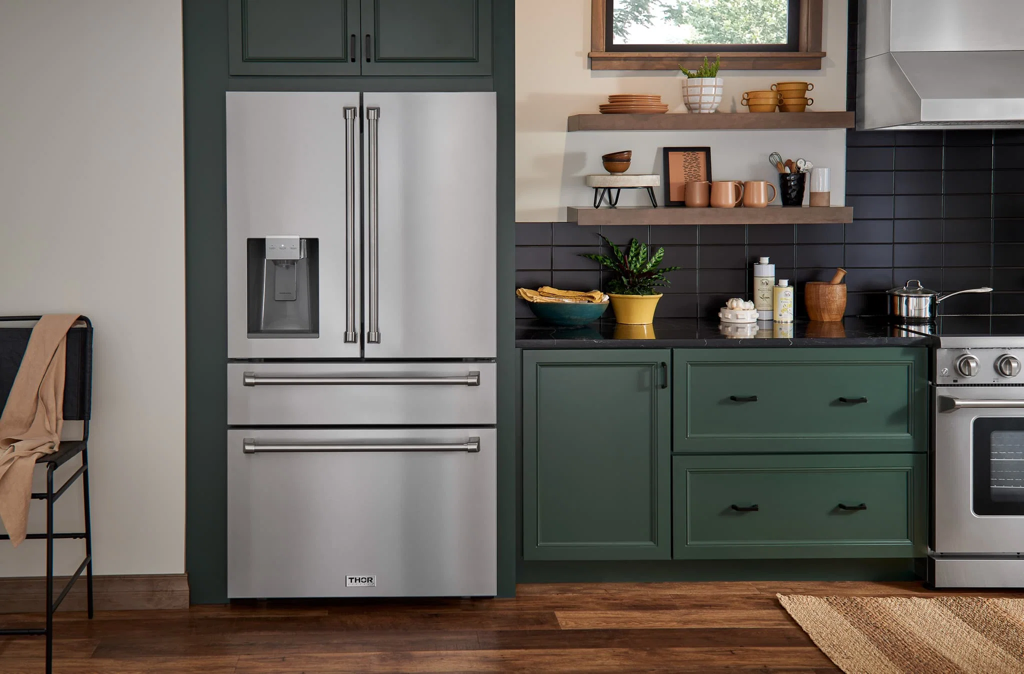 Thor Kitchen A-Series 5-Piece Appliance Package - 48-Inch Gas Range, Under Cabinet Range Hood, Refrigerator with Water Dispenser, Dishwasher, and Microwave in Stainless Steel - Image 11