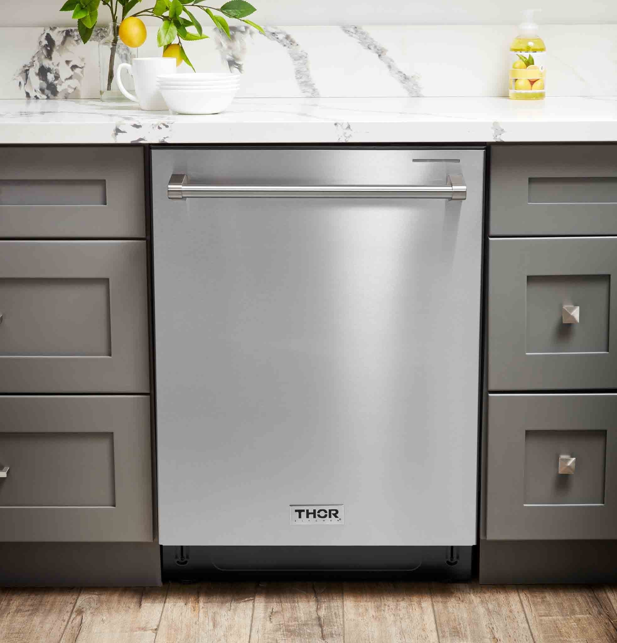 Thor Kitchen A-Series 5-Piece Appliance Package - 48-Inch Gas Range, Under Cabinet Range Hood, Refrigerator with Water Dispenser, Dishwasher, and Microwave in Stainless Steel - Image 20