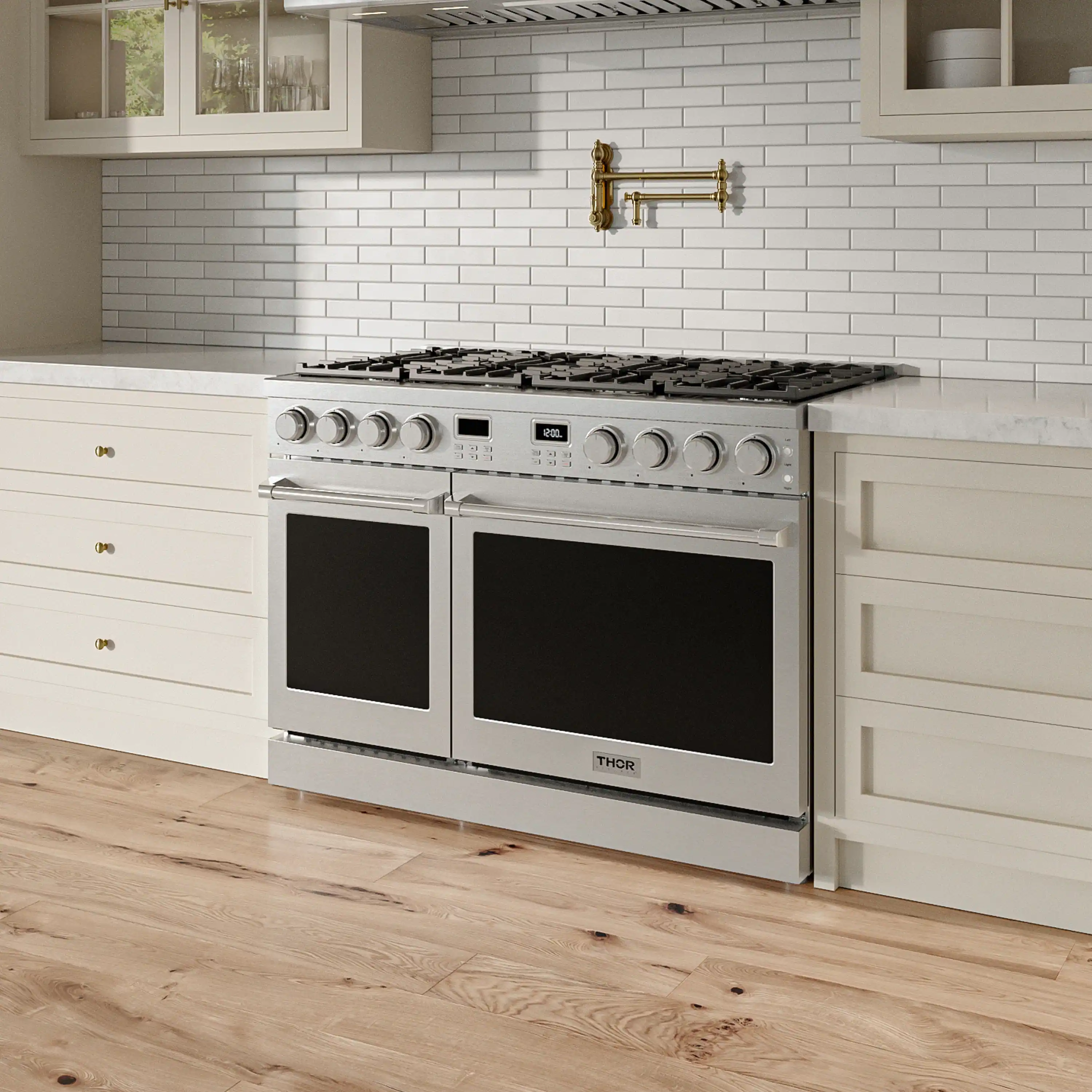 Thor Kitchen A-Series 6-Piece Appliance Package - 48-Inch Gas Range, Pro-Style Wall Mount Range Hood, Refrigerator, Dishwasher, Microwave, and Wine Cooler in Stainless Steel - Image 2