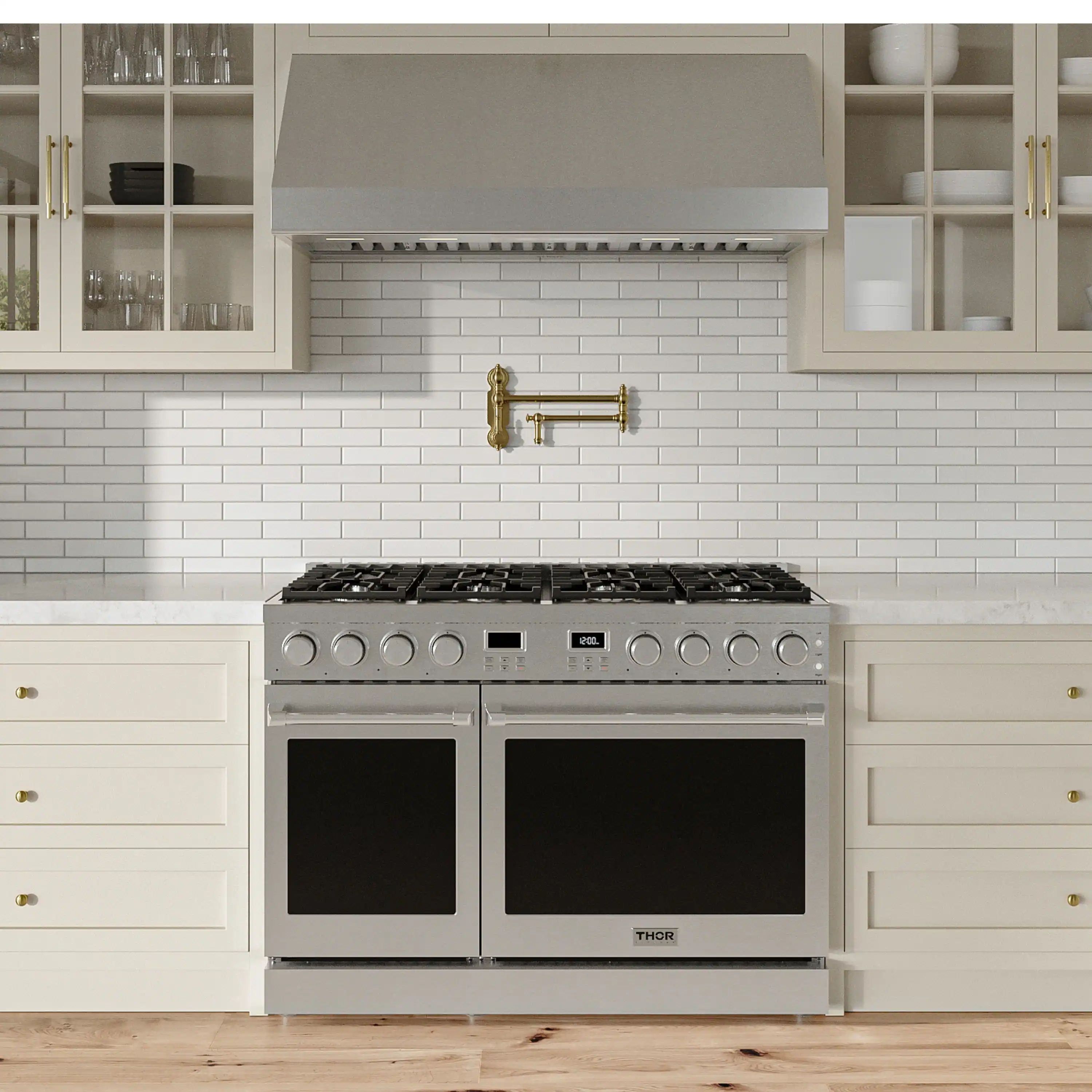 Thor Kitchen A-Series 6-Piece Appliance Package - 48-Inch Gas Range, Pro-Style Wall Mount Range Hood, Refrigerator with Water Dispenser, Dishwasher, Microwave, and Wine Cooler in Stainless Steel - Image 3
