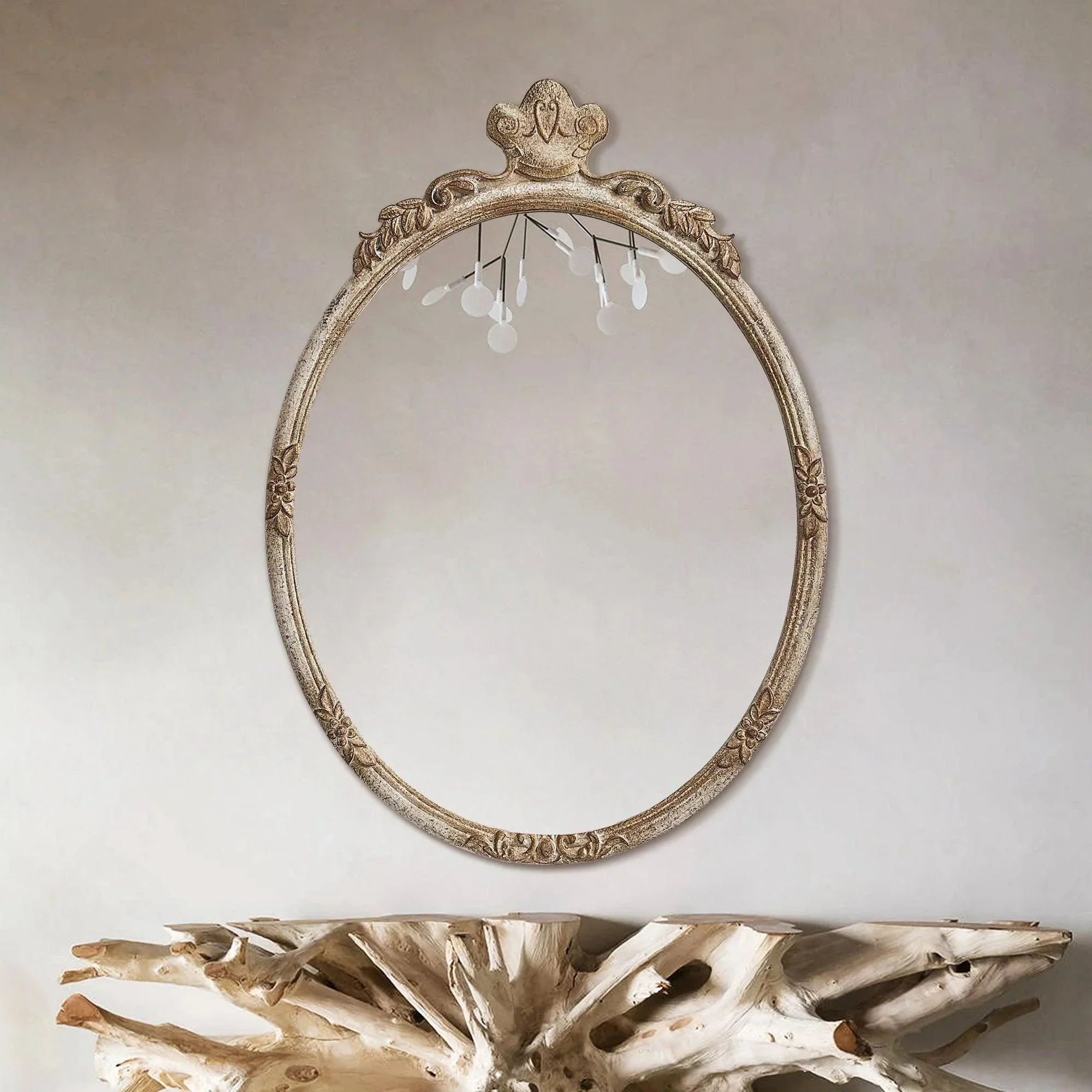 Parrot Uncle Traditioanl Oval Mirror With Wood Frame Rustic Decor Wall Mirror (BBXW-D0002) - Image 5