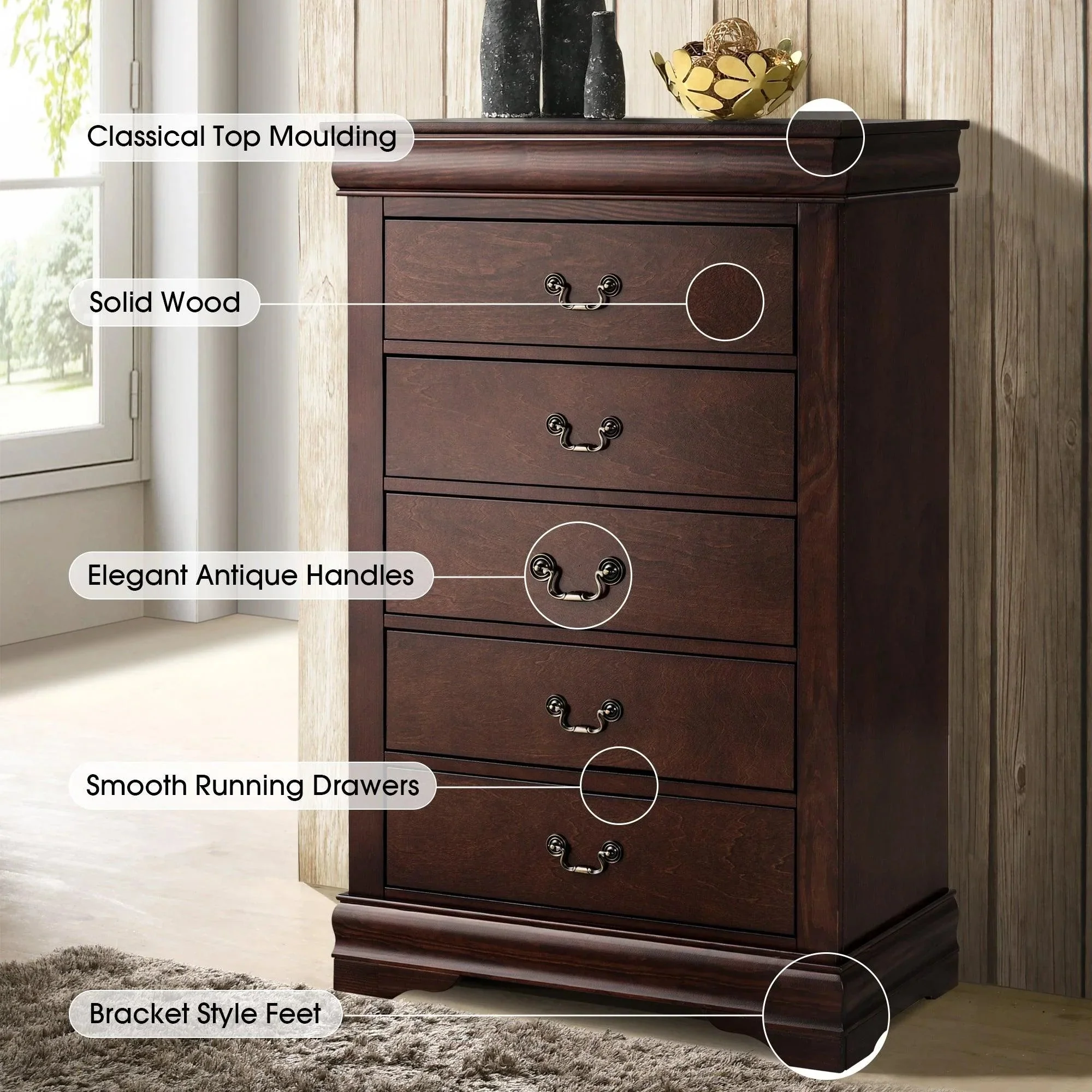 Parrot Uncle Transitional 5-Drawer 31.5-Inch Wide Chest of Drawers with Bracket Feet - Image 14